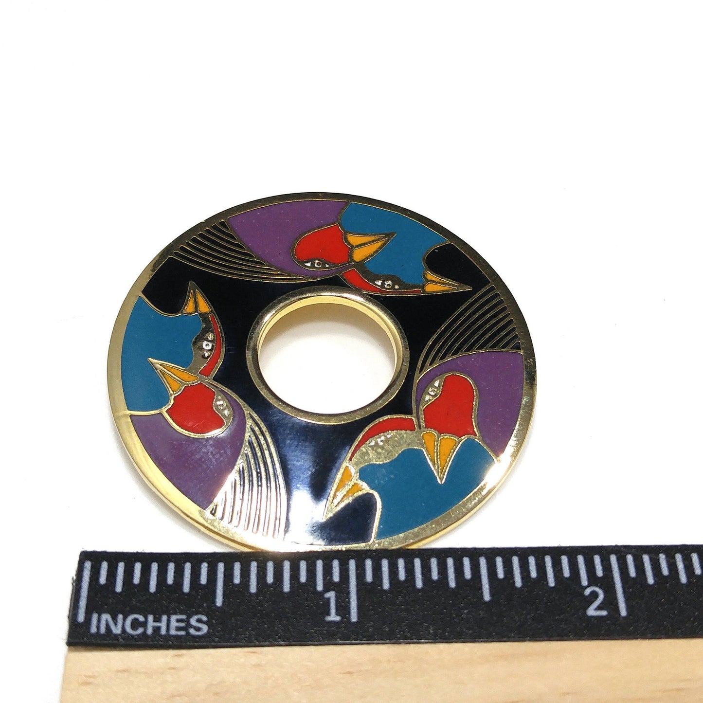 Laurel Burch "Birds of Santorini" Brooch, Cloisonné & Enamel, 1980s Vintage Jewelry