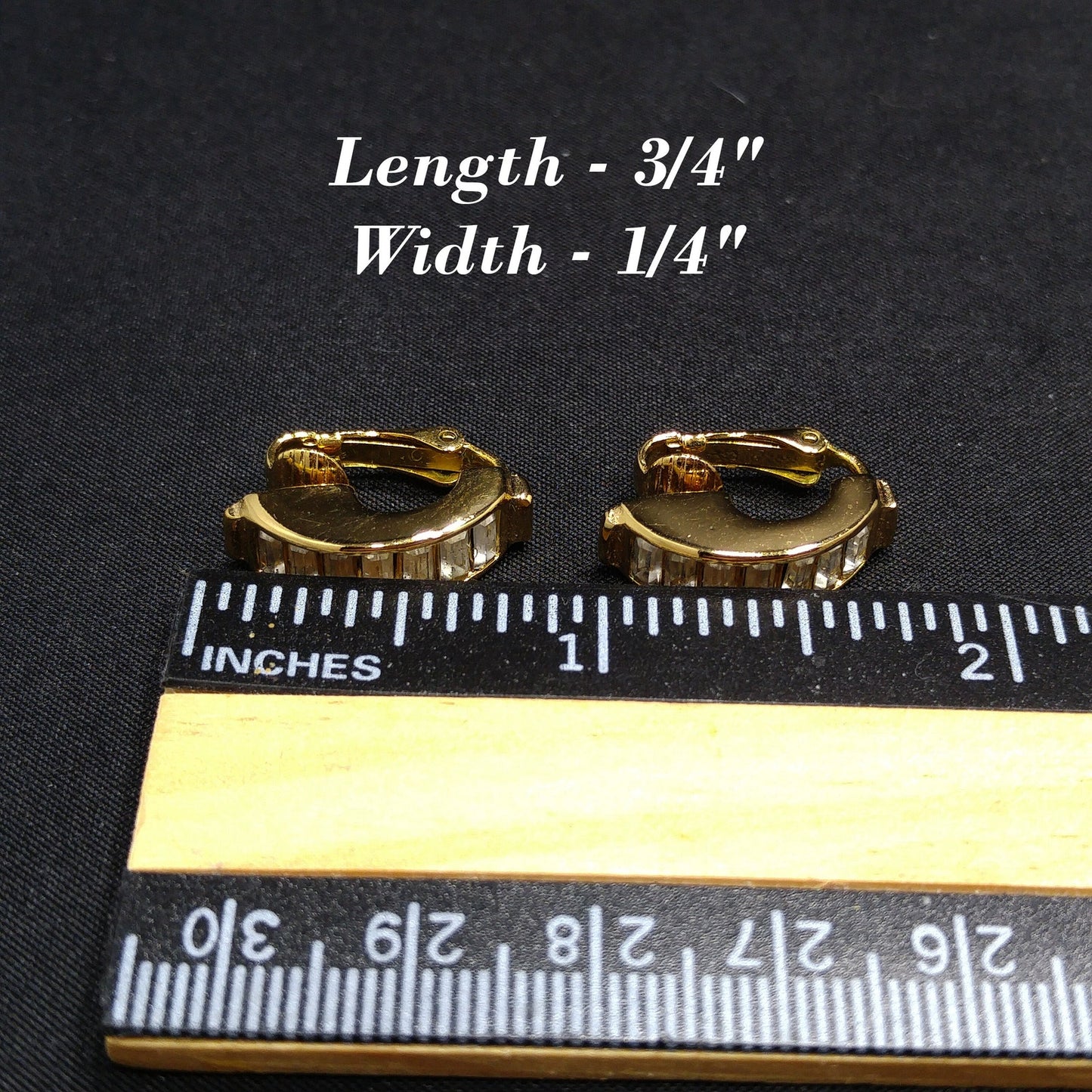 Vintage Christian Dior Half Hoop Baguette Rhinestone Clip Earrings