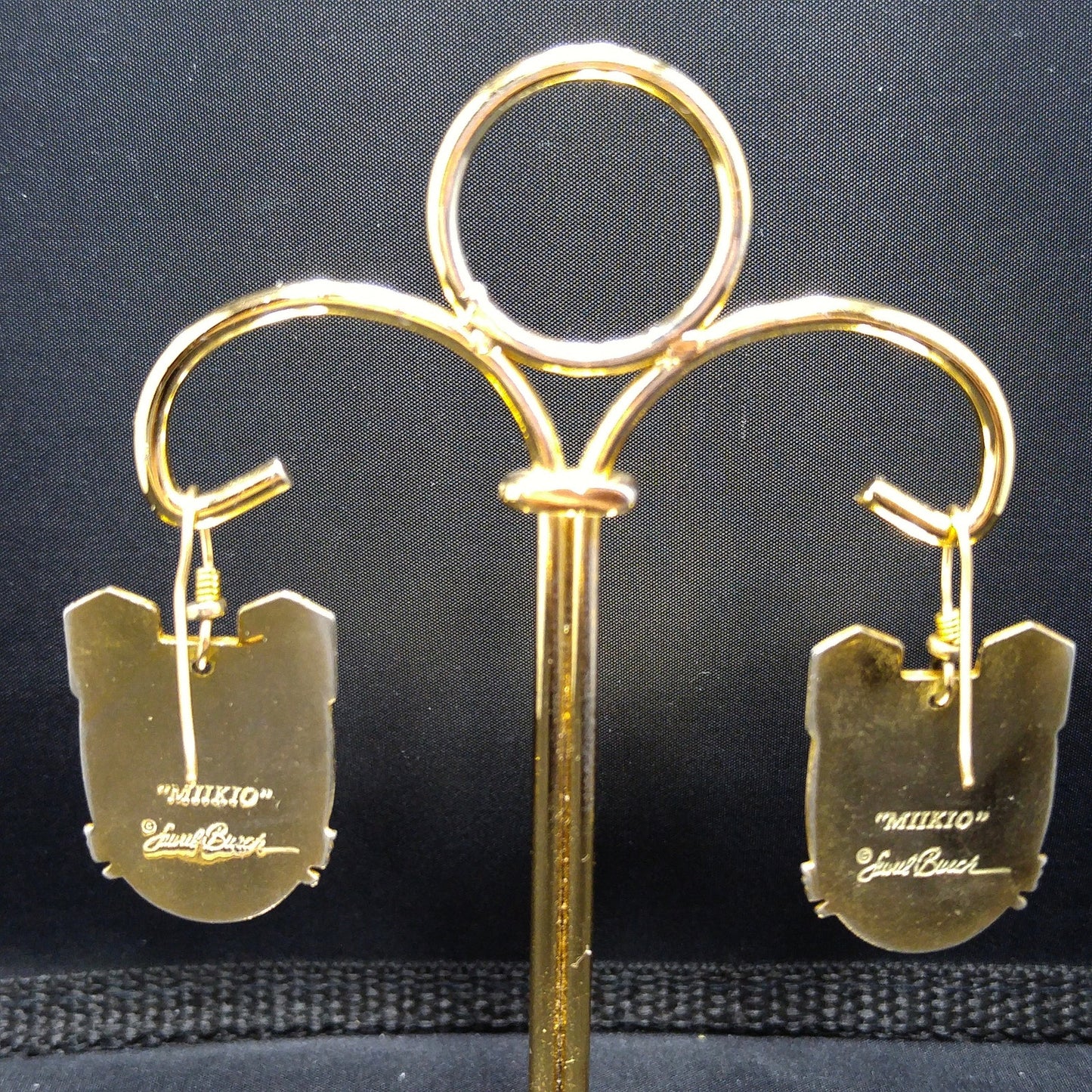 Laurel Burch "Miikio" Earrings, Gold Plated Enamel Large Cat Faces, 1980s Vintage Jewelry