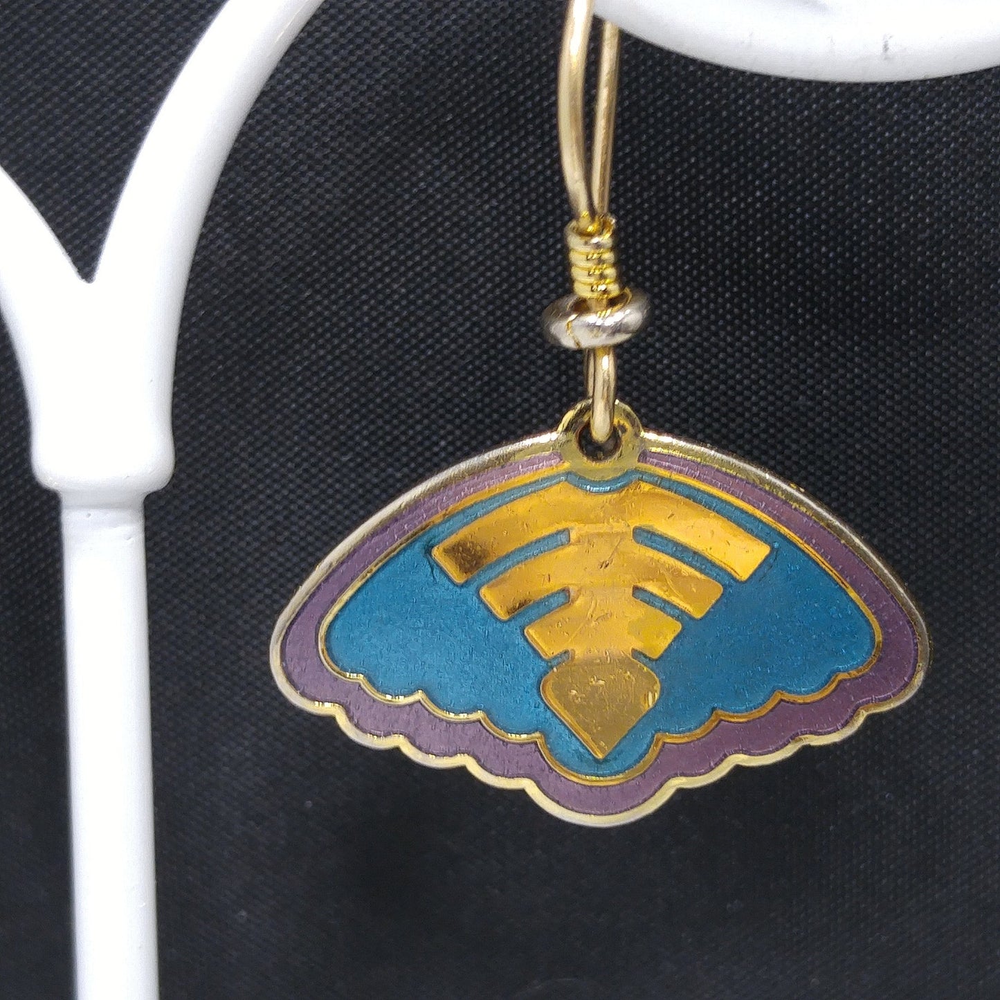 Vintage Laurel Burch Teal Enamel Earrings, Gold Plated
