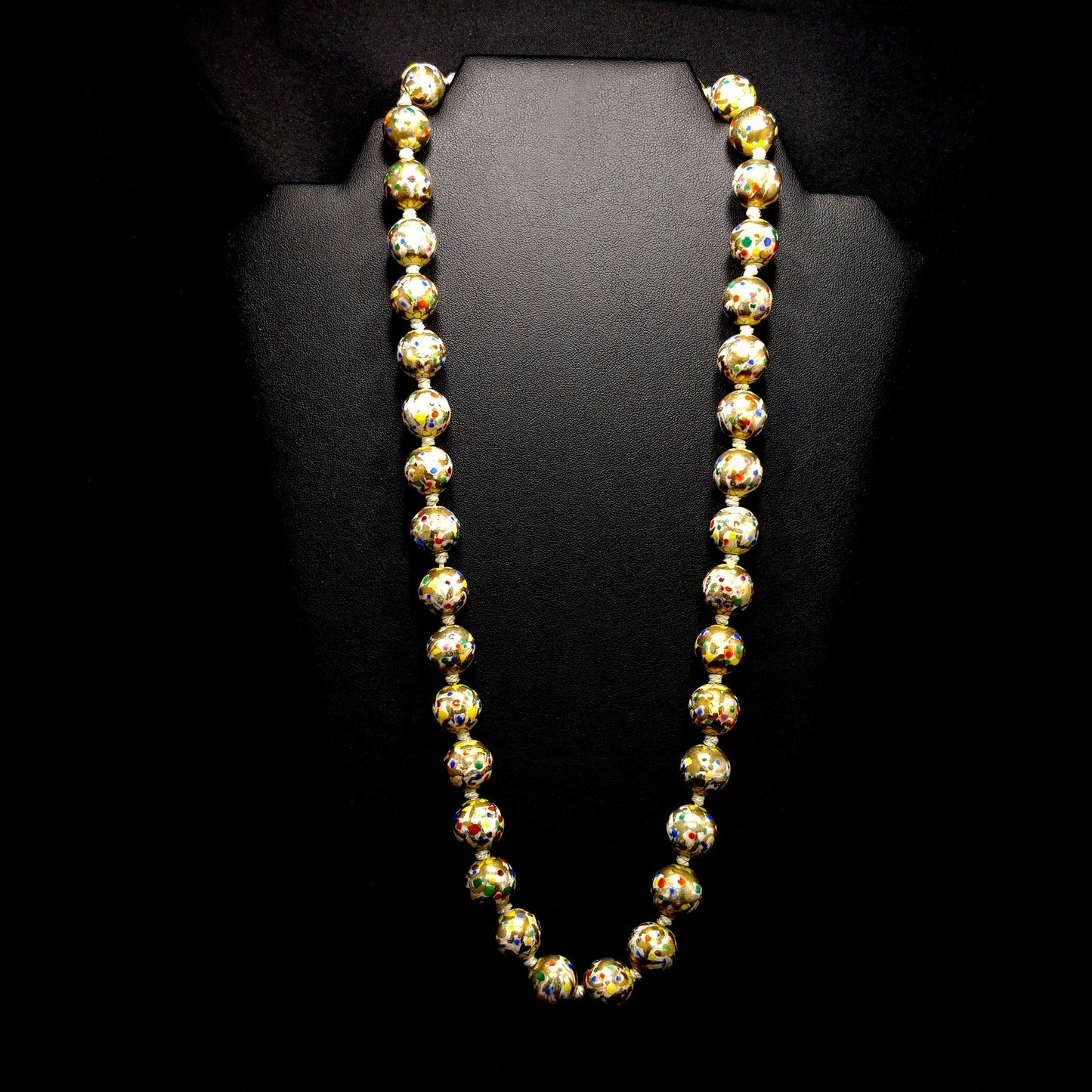 Vintage Chinese Hand Knotted Beaded Necklace, Hand Painted Floral Beads, 1940s Vintage Jewelry