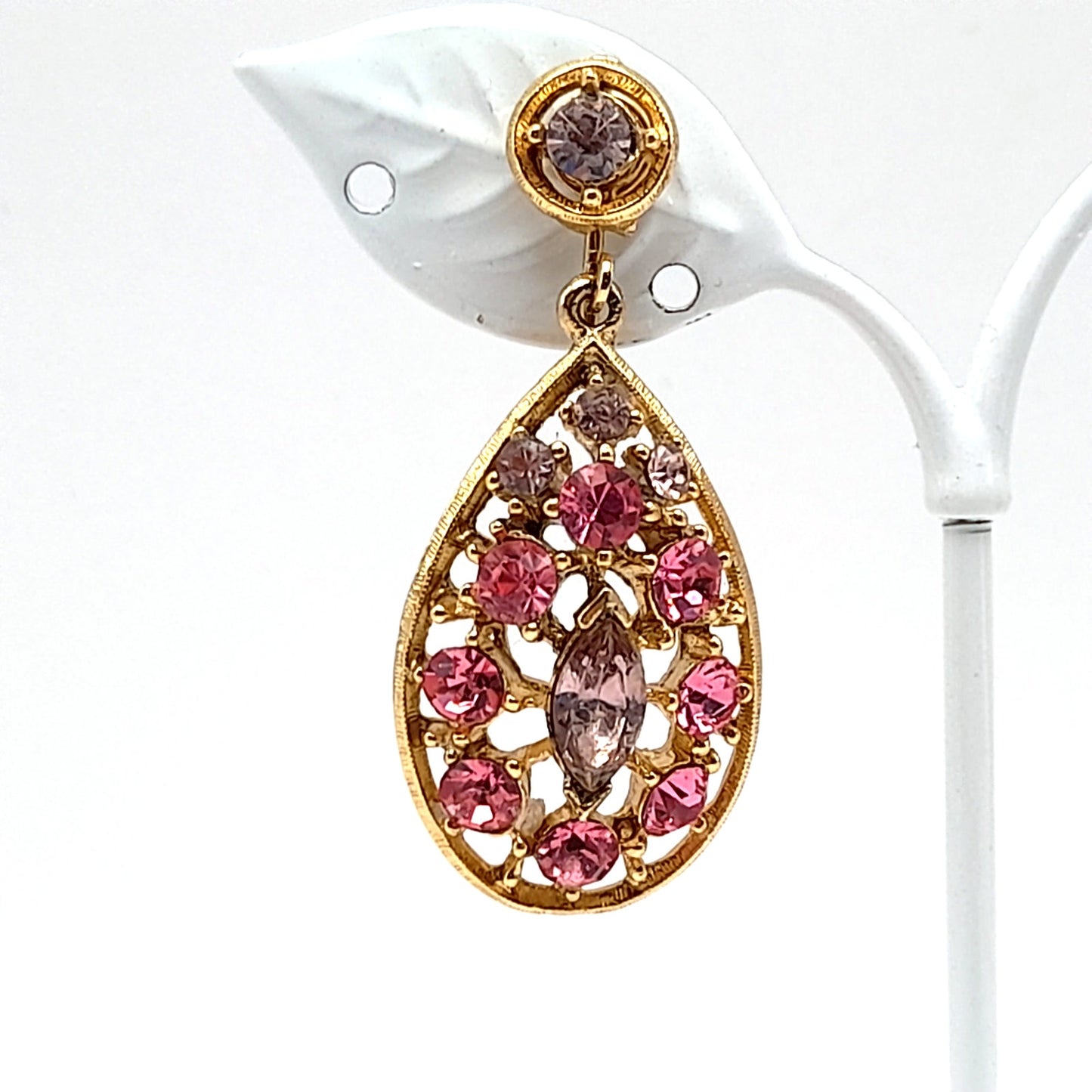 Vintage Pink & Lavender Rhinestone Dangle Earrings