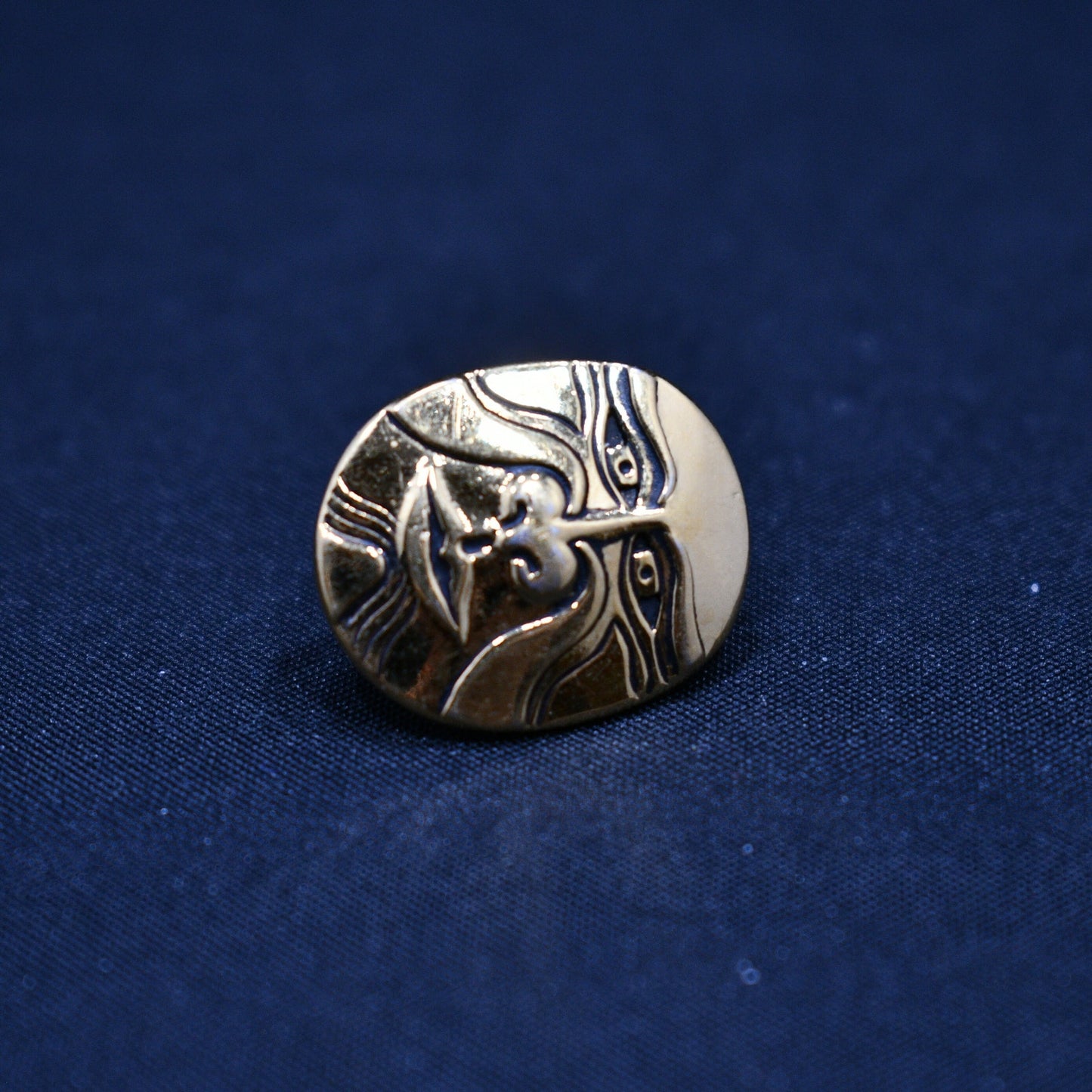 Laurel Burch Eiko Post Earrings, Gold Plated, Japanese Mask, 1980s Vintage