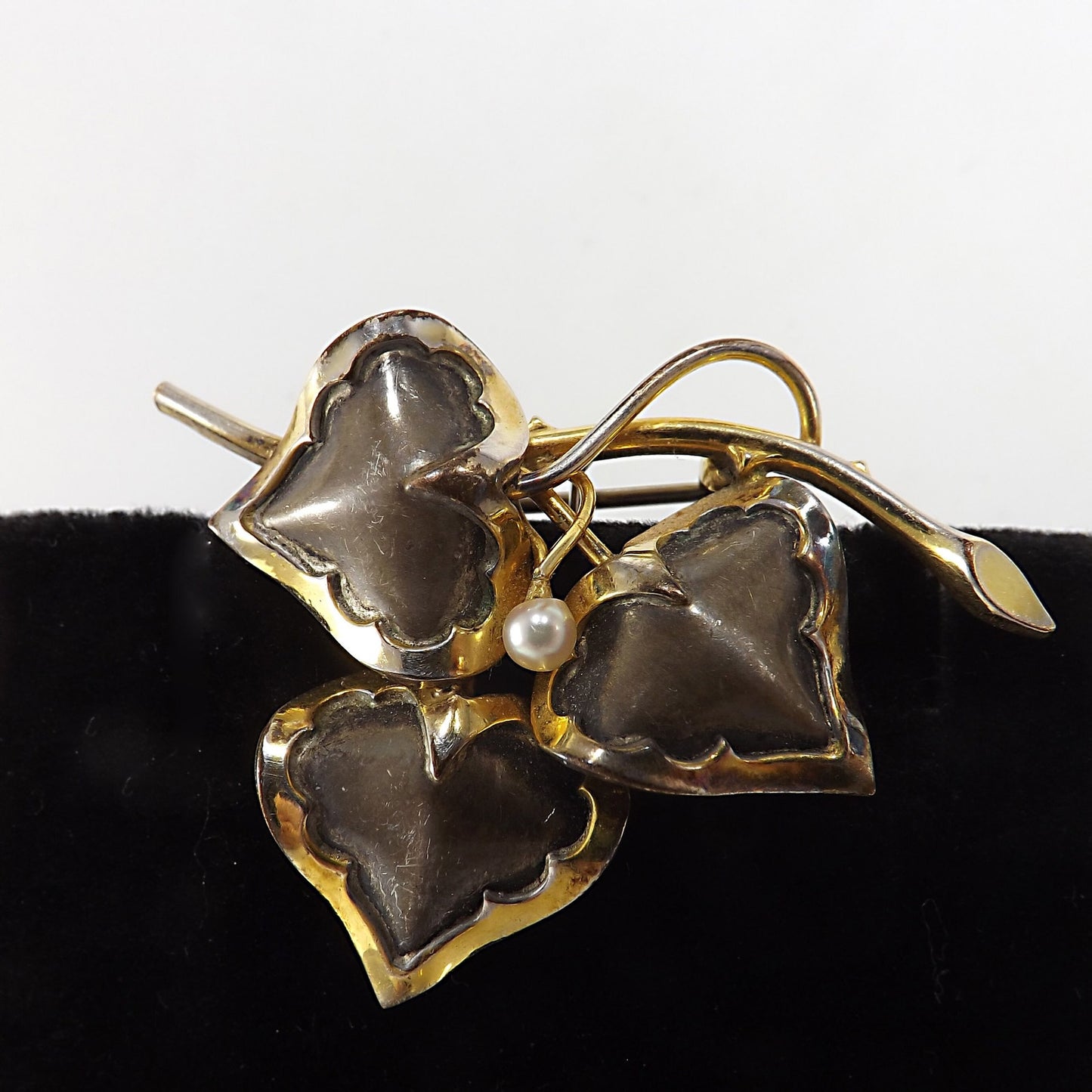 Vintage CREED Sterling Silver Floral Brooch with 12K GF & Pearl, Mid-Century