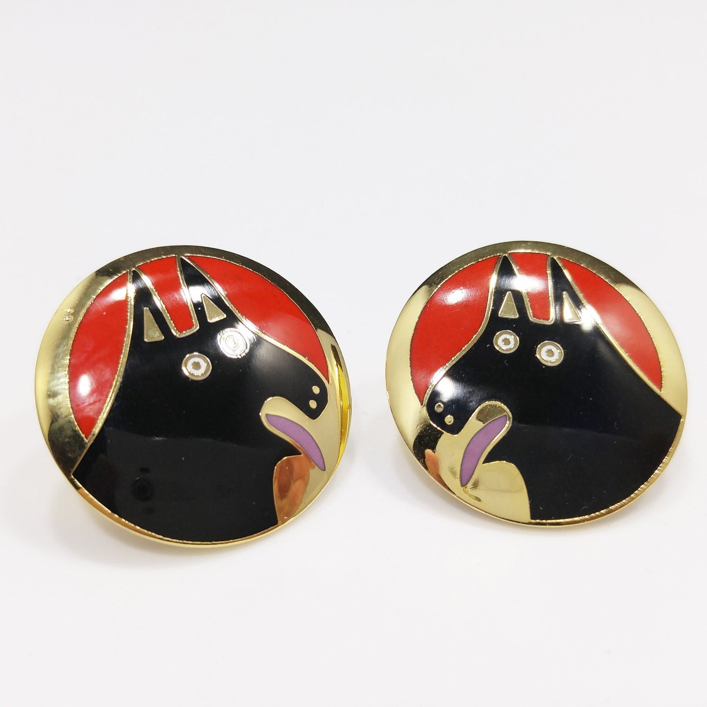 Laurel Burch BASSO Dog Earrings, Gold Plated, 1980s Vintage Jewelry
