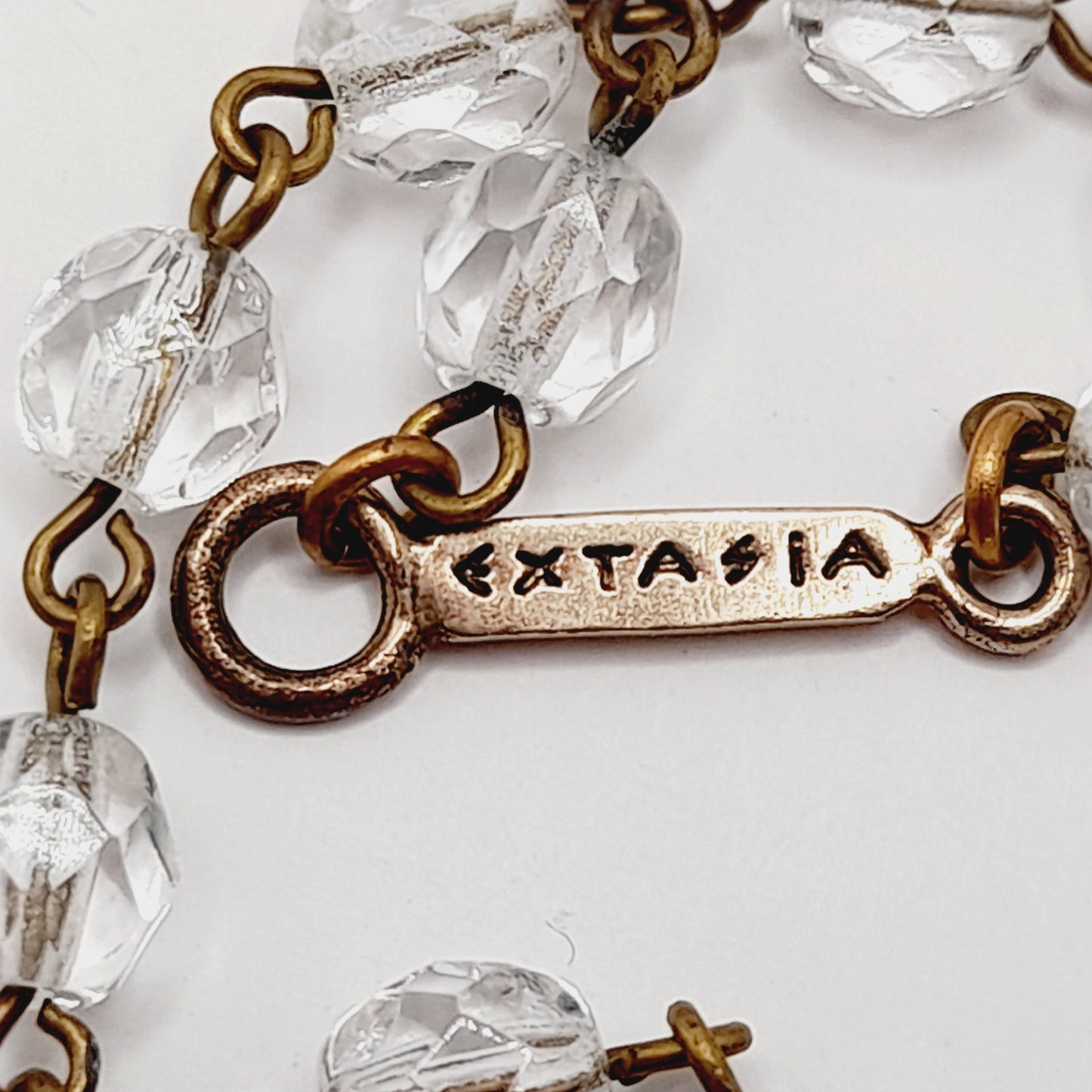 Vintage Extasia Intaglio Pocket Watch Style Locket Clear Bead Necklace, 28 Inches