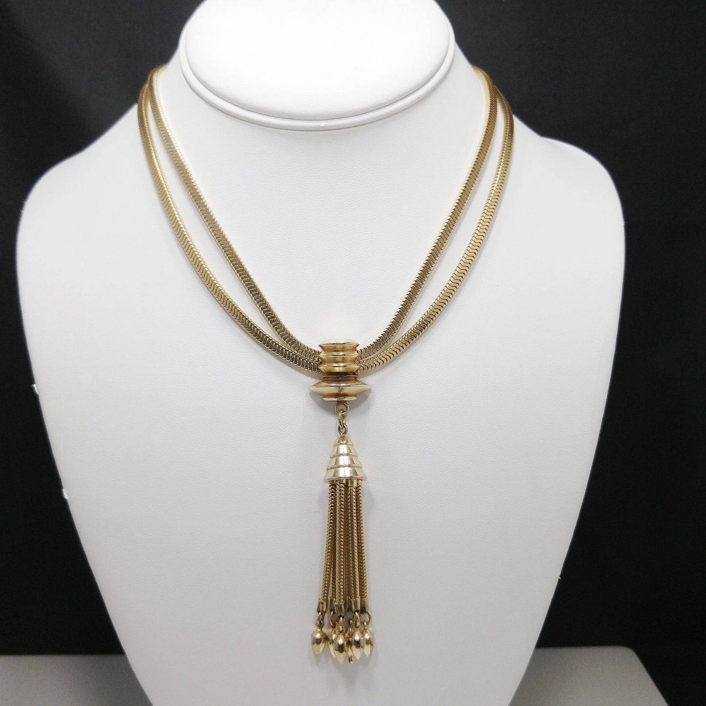 Barclay Snake Chain Tassel Necklace, Gold Plated, 1950s Vintage Jewelry