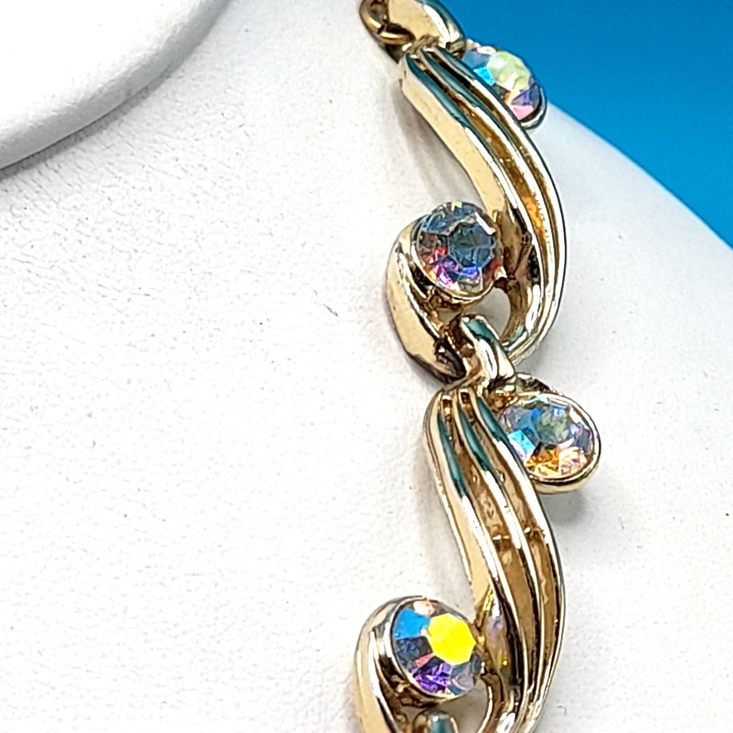 Vintage Aurora Borealis Choker Necklace, Unsigned Schrager, 1950s Vintage Jewelry