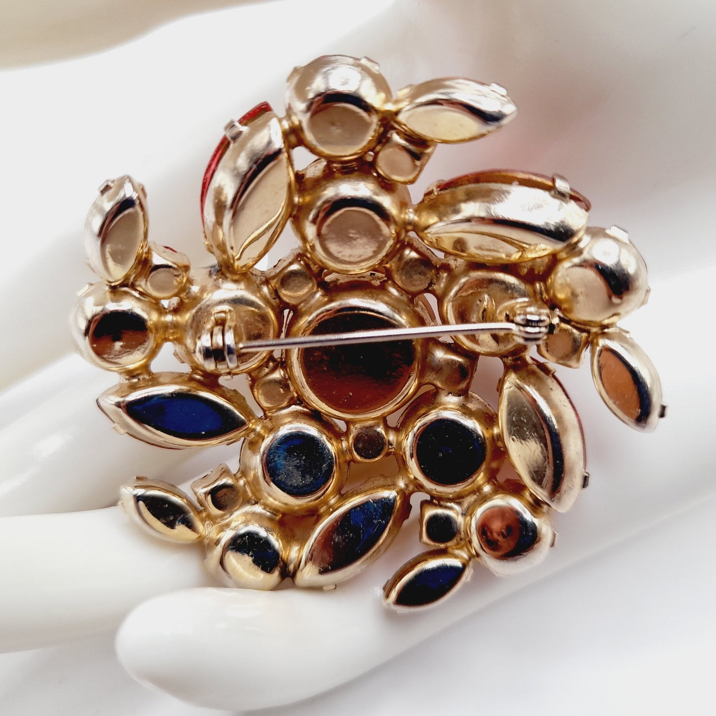 Vintage Pink Rhinestone Brooch, Dragon’s Breath Glass, Gold Tone, 1950s