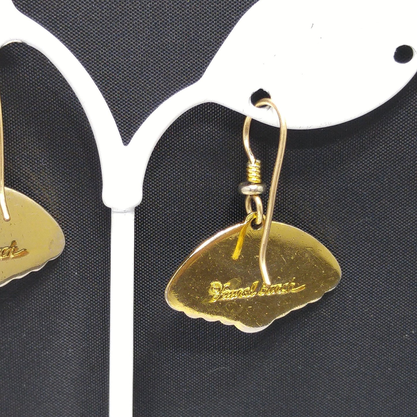 Vintage Laurel Burch Teal Enamel Earrings, Gold Plated