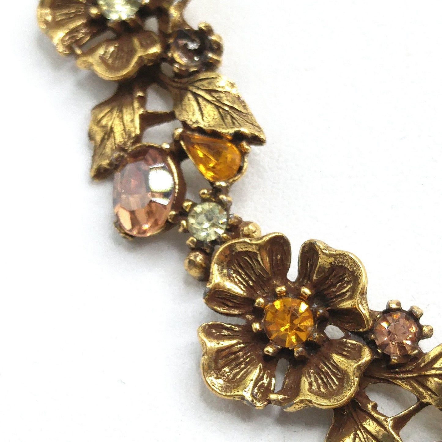 Topaz Rhinestone Floral Choker Necklace, Flower Links, 1960s Vintage Jewelry