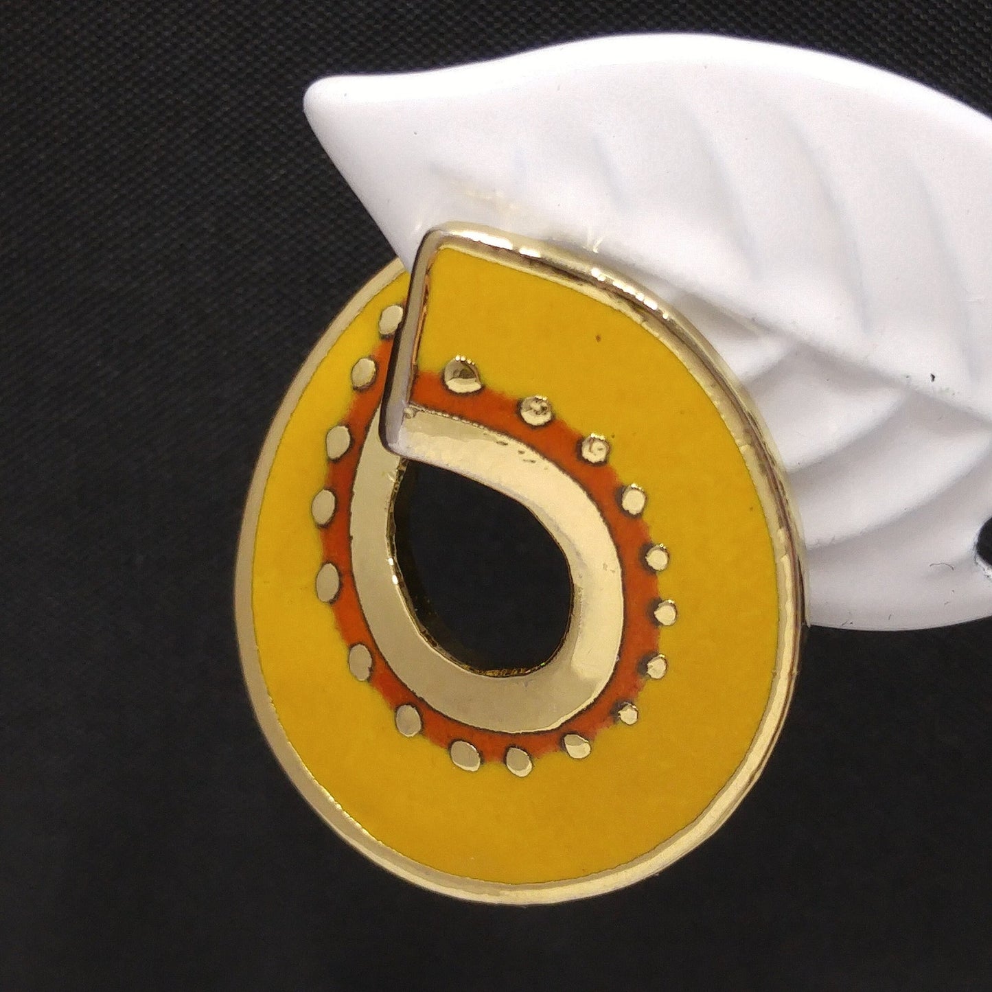 Vintage Laurel Burch Hitoshi Yellow Earrings, Gold Plated