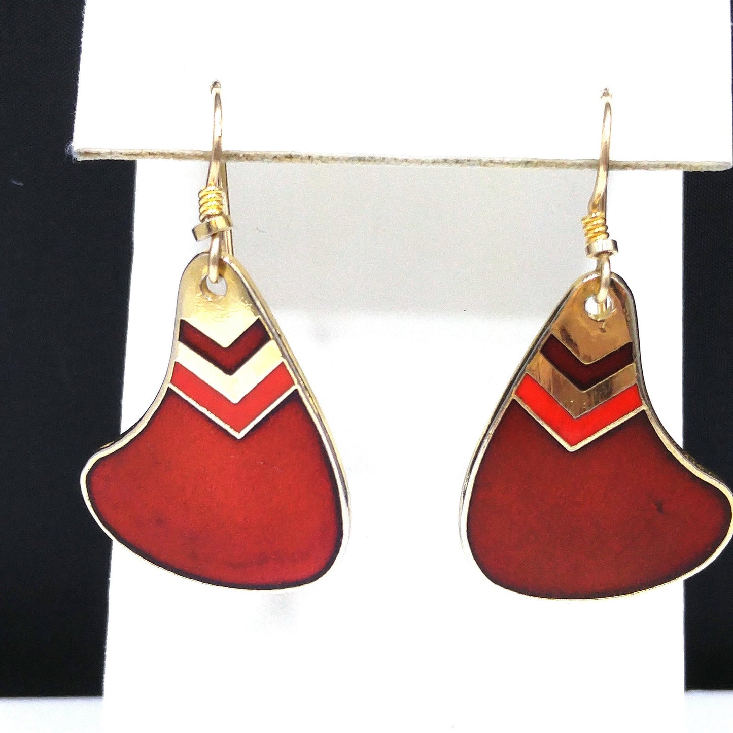 Vintage Laurel Burch Red & Gold Earrings, Red Enamel, Gold Cloisonné, 1980s