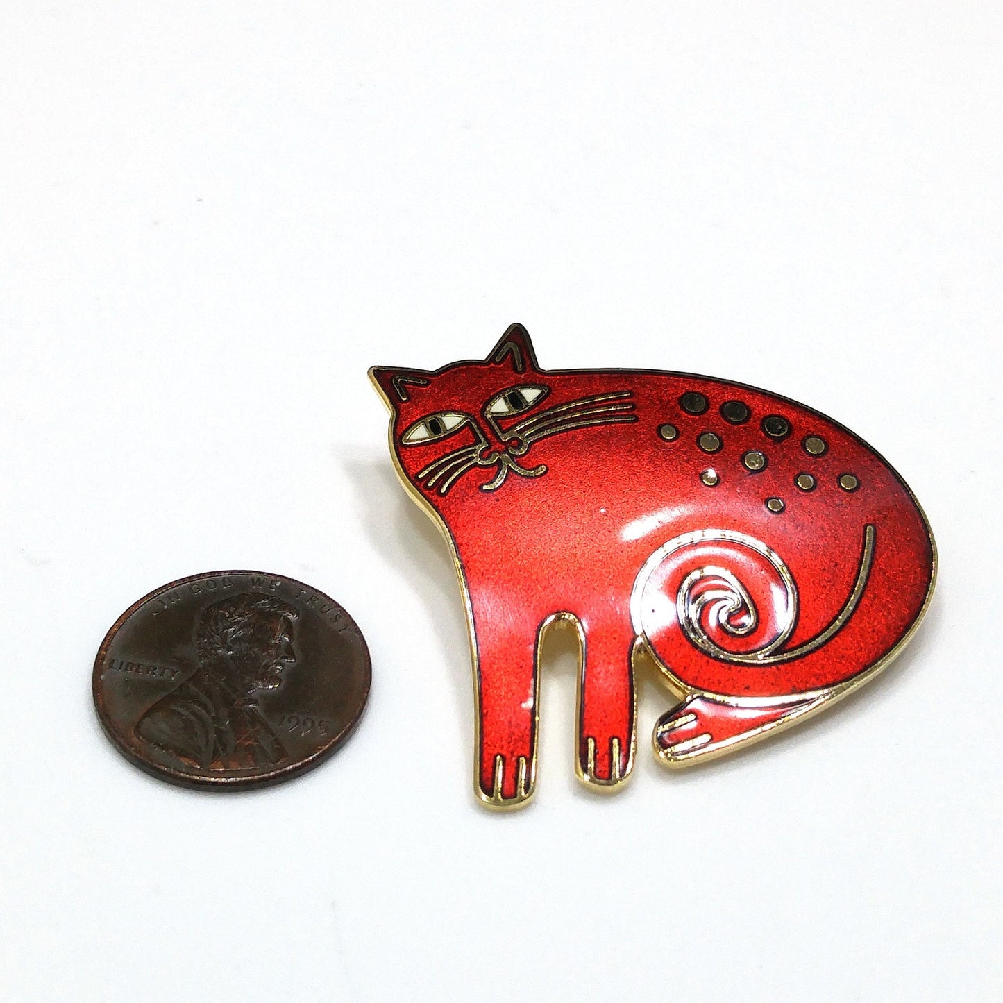 Laurel Burch "Keshire Cat" Brooch & Pendant, Cloisonné Gold Plated, 1980s Vintage Jewelry