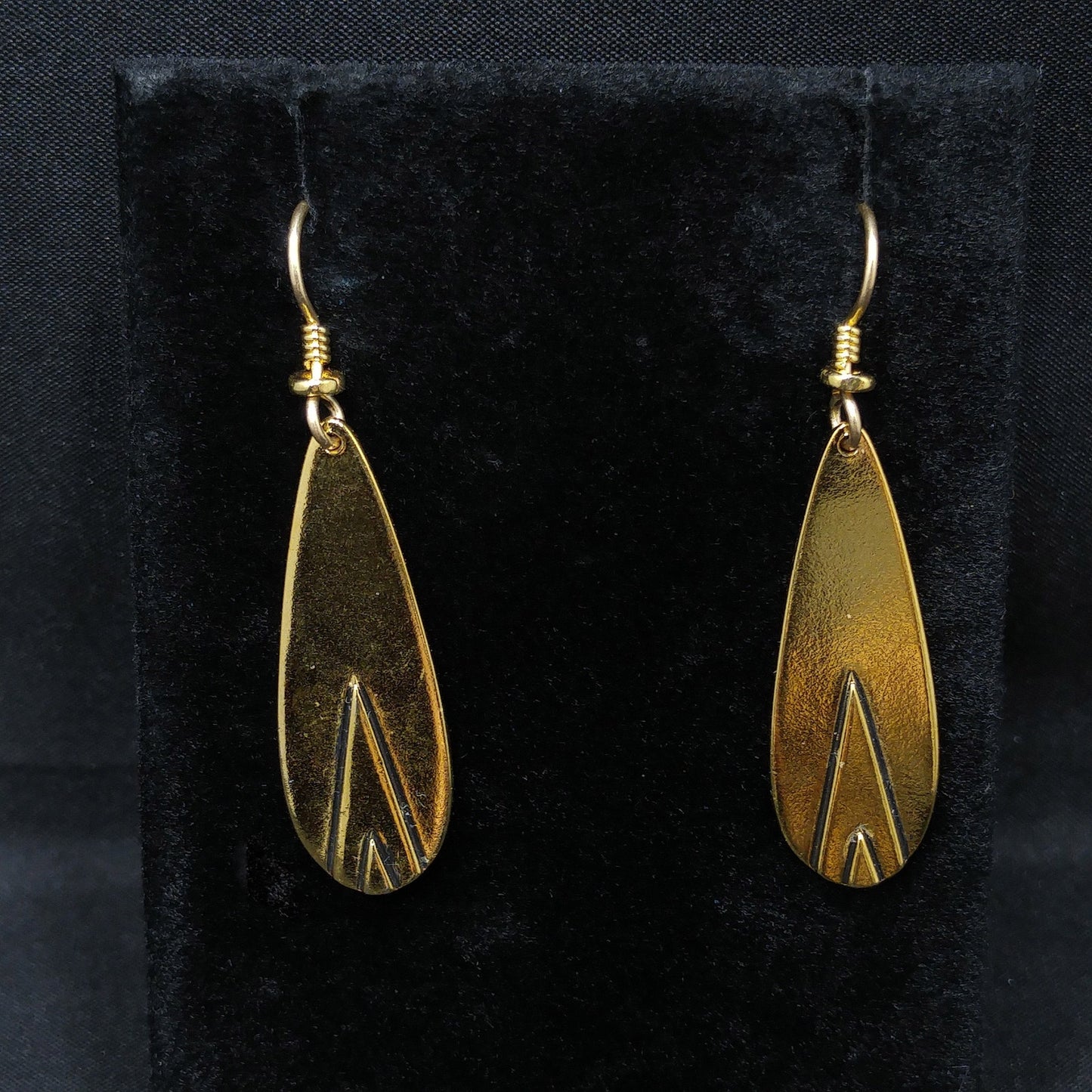 Vintage Laurel Burch Geometric Design Earrings, Gold Plated, 1980s Jewelry