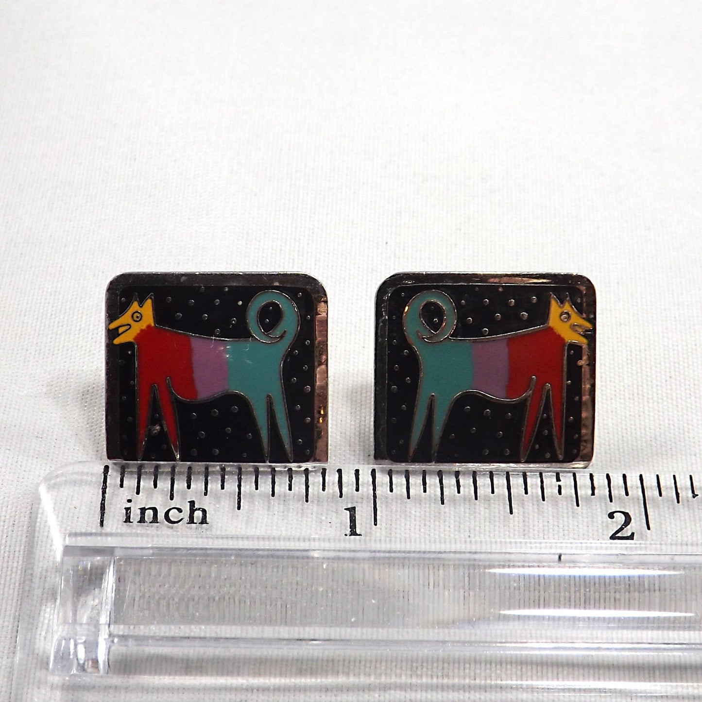 Vintage Laurel Burch "Night Dog" Post Earrings, 1980s Vintage Jewelry