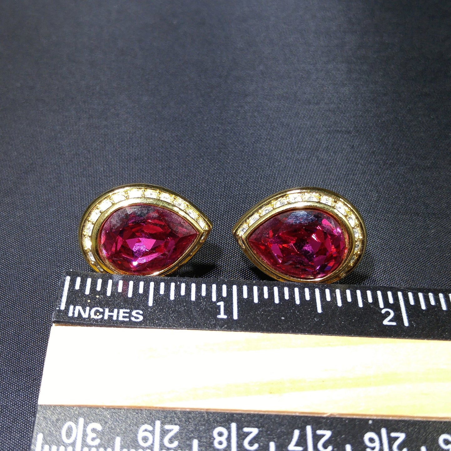 Vintage Swarovski Pink Teardrop Crystal Earrings 1990s Gold Swan Logo Signed