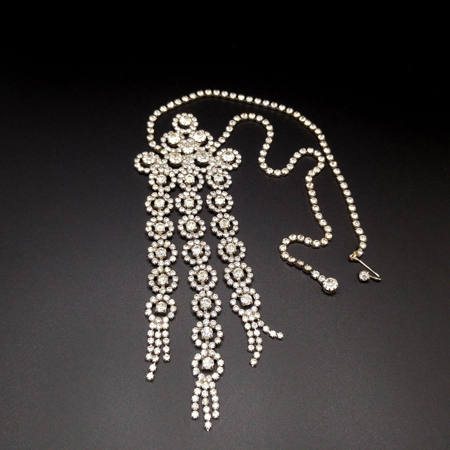 Mid-century Bridal Rhinestone Necklace, Clear Rhinestones, Rhodium Plated, 1950s Vintage Jewelry