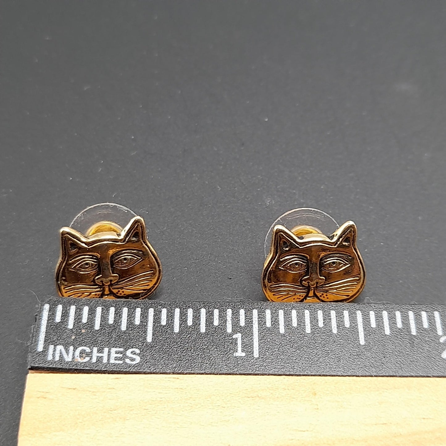 Laurel Burch Cat Face Earrings, Gold Plated Cats, Gold Filled Posts, 1980s