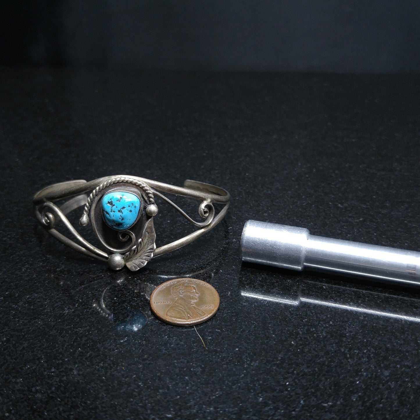D & J Clark Navajo Bracelet, Silver Turquoise Cuff, 1960s Vintage Jewelry