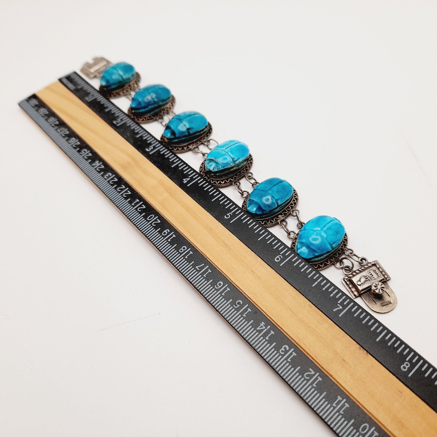 Antique Art Deco Silver Egyptian Revival Scarab Bracelet