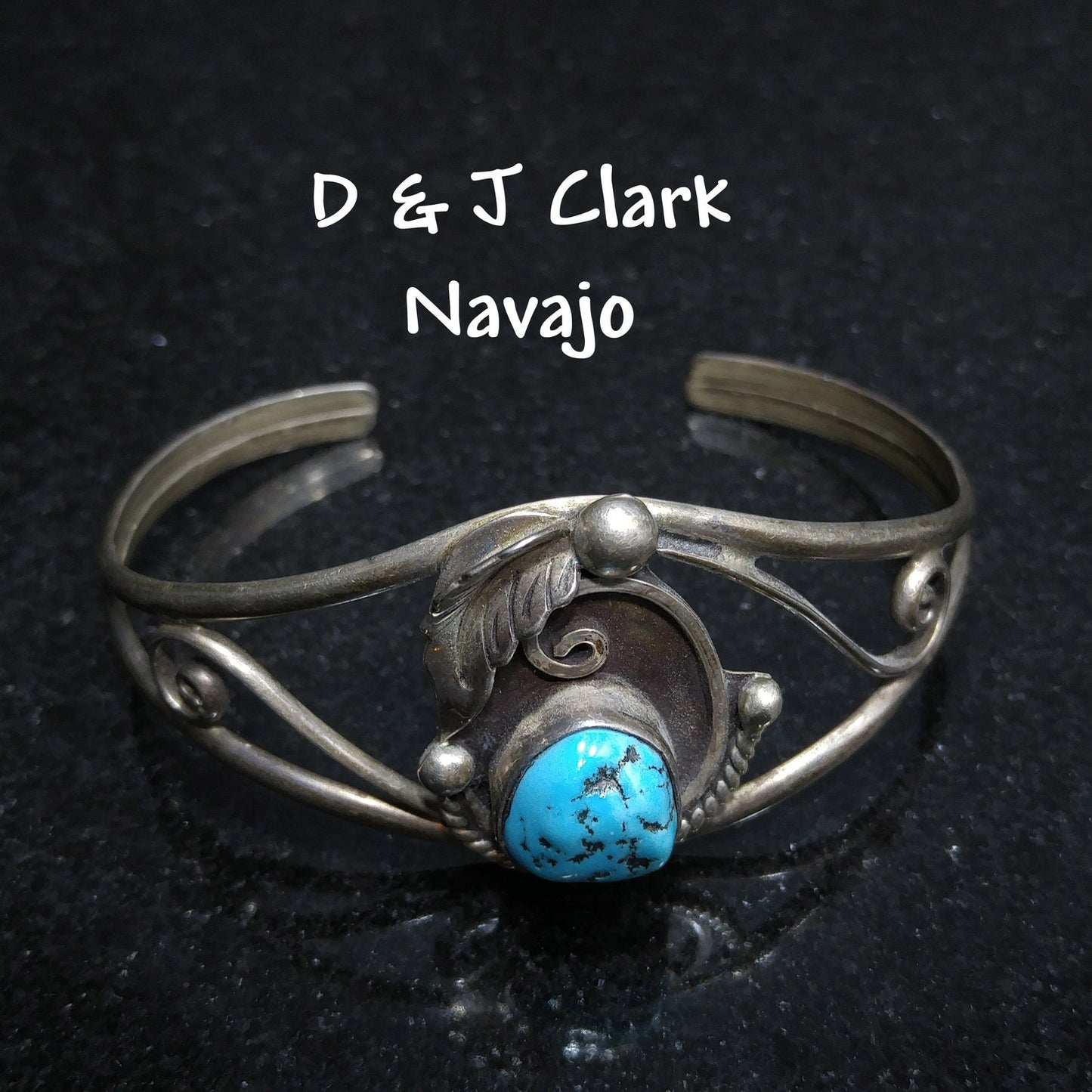 D & J Clark Navajo Bracelet, Silver Turquoise Cuff, 1960s Vintage Jewelry