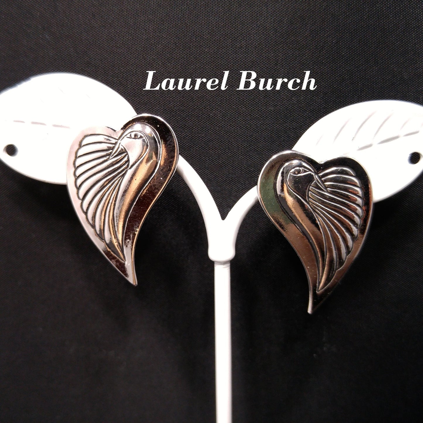 Vintage Laurel Burch Bird Heart Post Earrings, Rhodium Plated