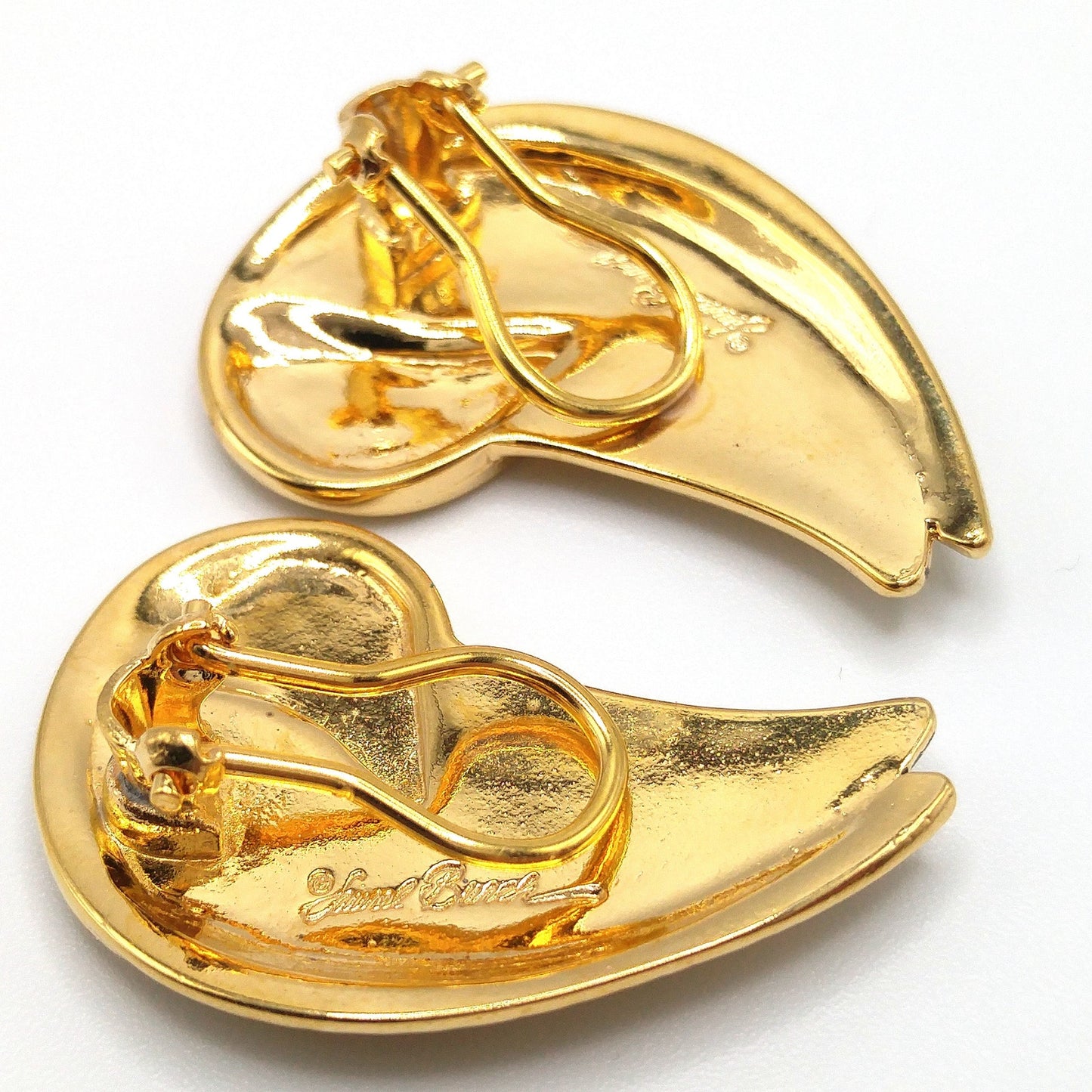 Vintage Laurel Burch Bird Clip Earrings, Reflective Gold Plated