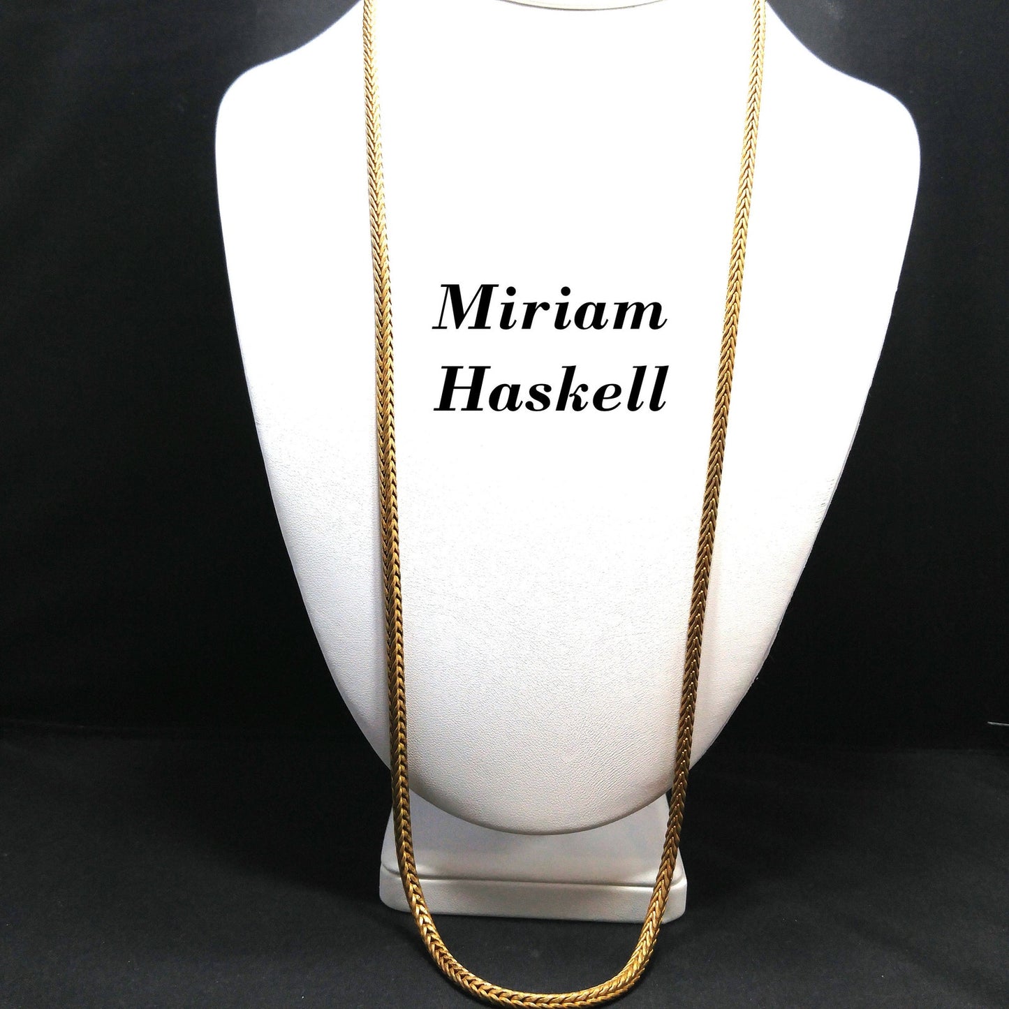 Miriam Haskell Brass Wheat Chain Long Necklace, 30 Inches, 1940s Vintage Jewelry