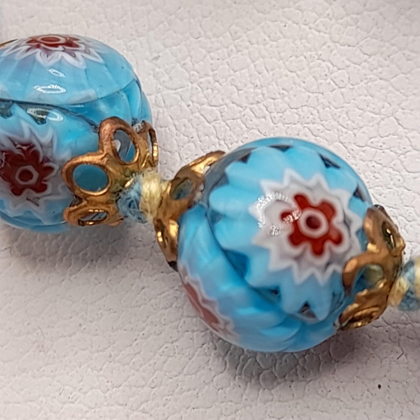 Vintage Murano Glass Floral Bead Necklace, 24 Inches, Hand-knotted, 1950s