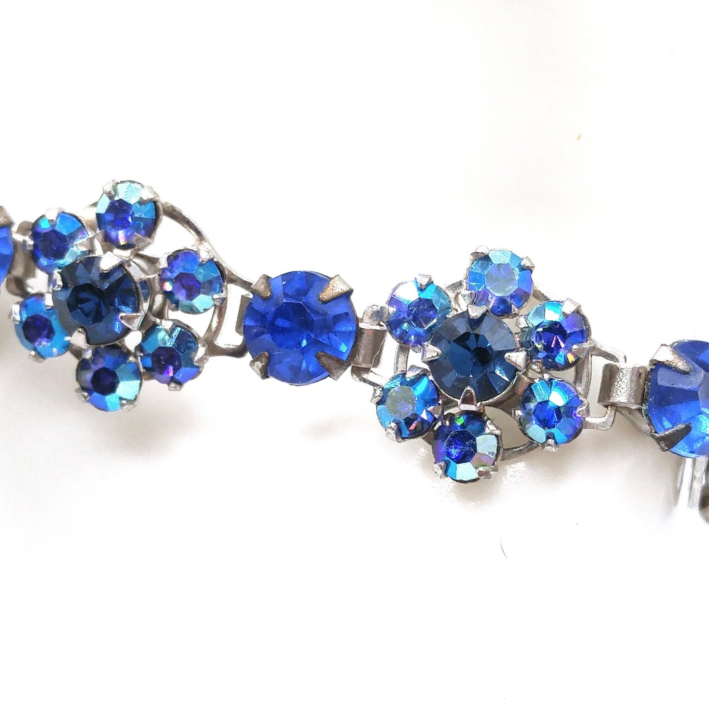 Kramer AB Blue Bracelet Clip Earrings Set, Aurora Borealis, 1960s Vintage Jewelry