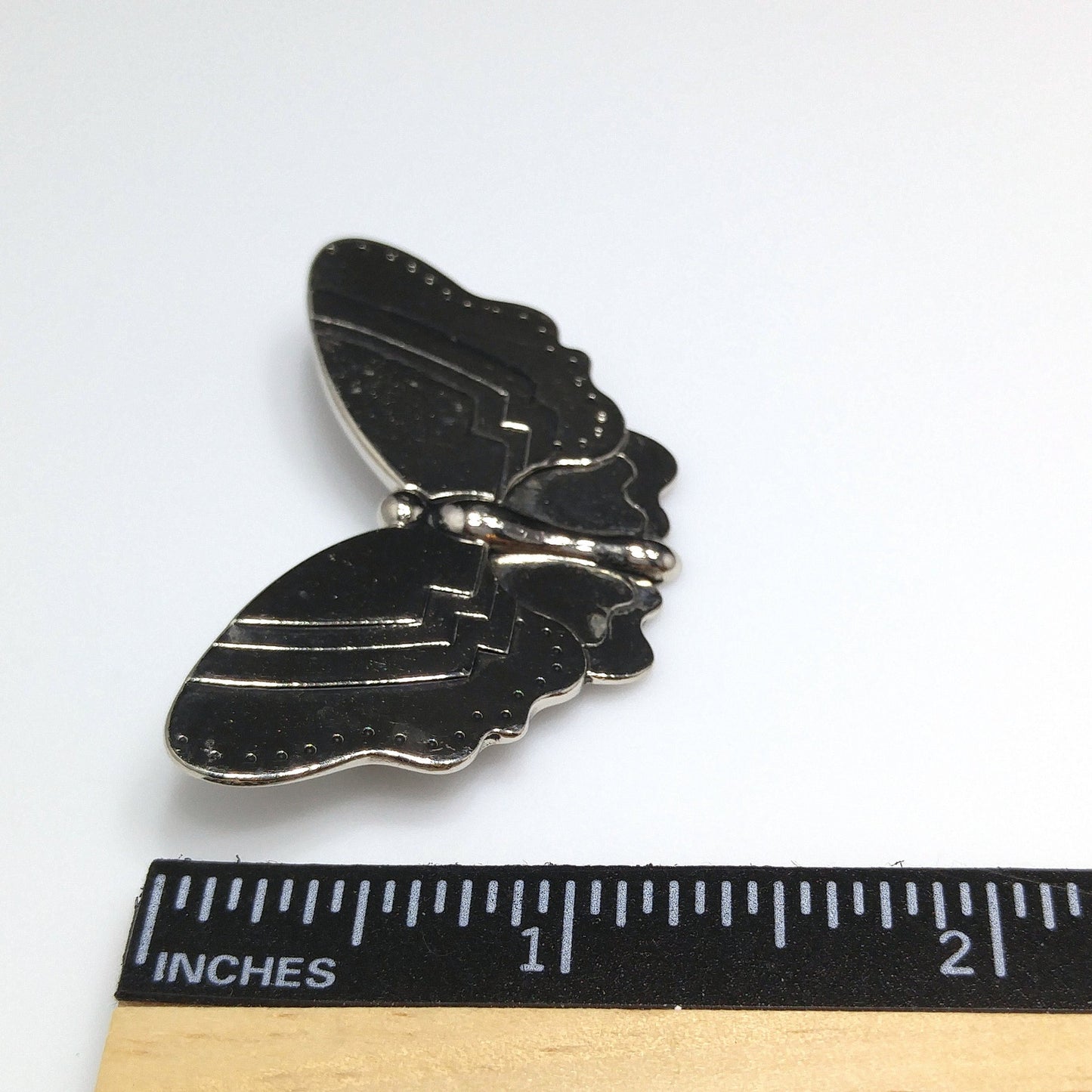 Laurel Burch Butterfly Brooch, Rhodium Plated, Black Enamel, 1980s Vintage Jewelry