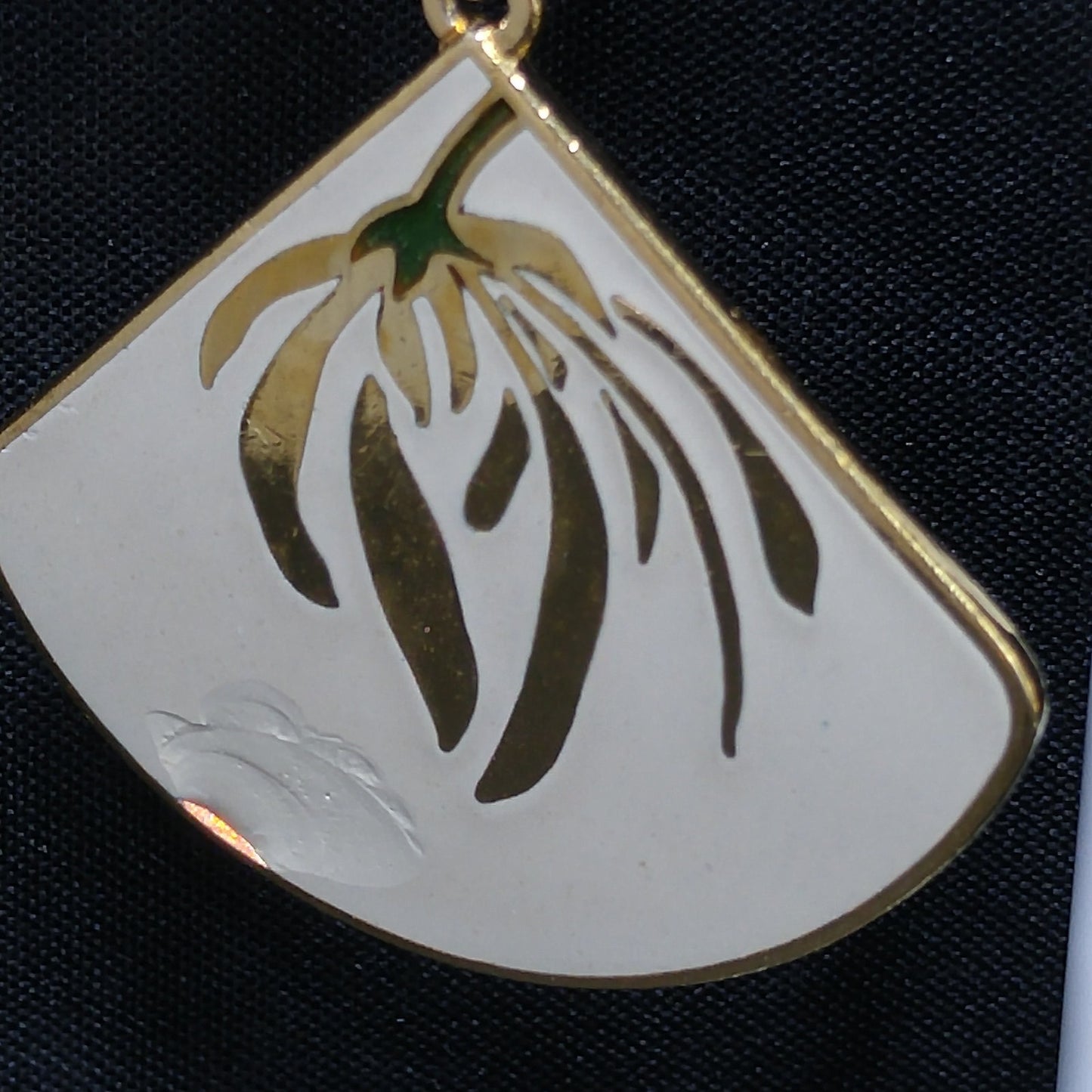 Laurel Burch Willow Earrings & Pendant, Creamy White Enamel, Gold Plated, 1980s Vintage Jewelry