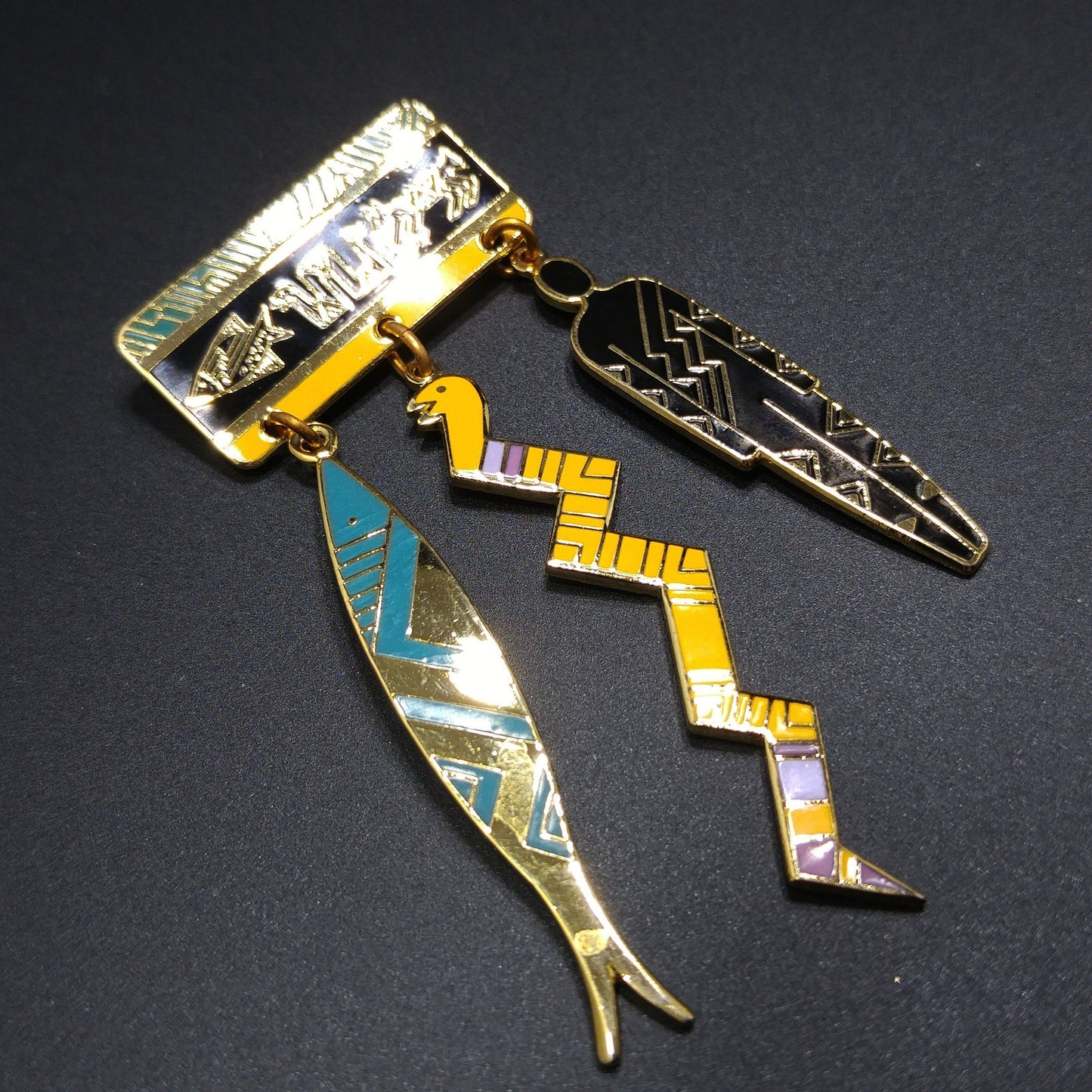 Laurel Burch "Artifacts" Brooch, Fish Snake Man, Gold Plated, 1980s Vintage Jewelry