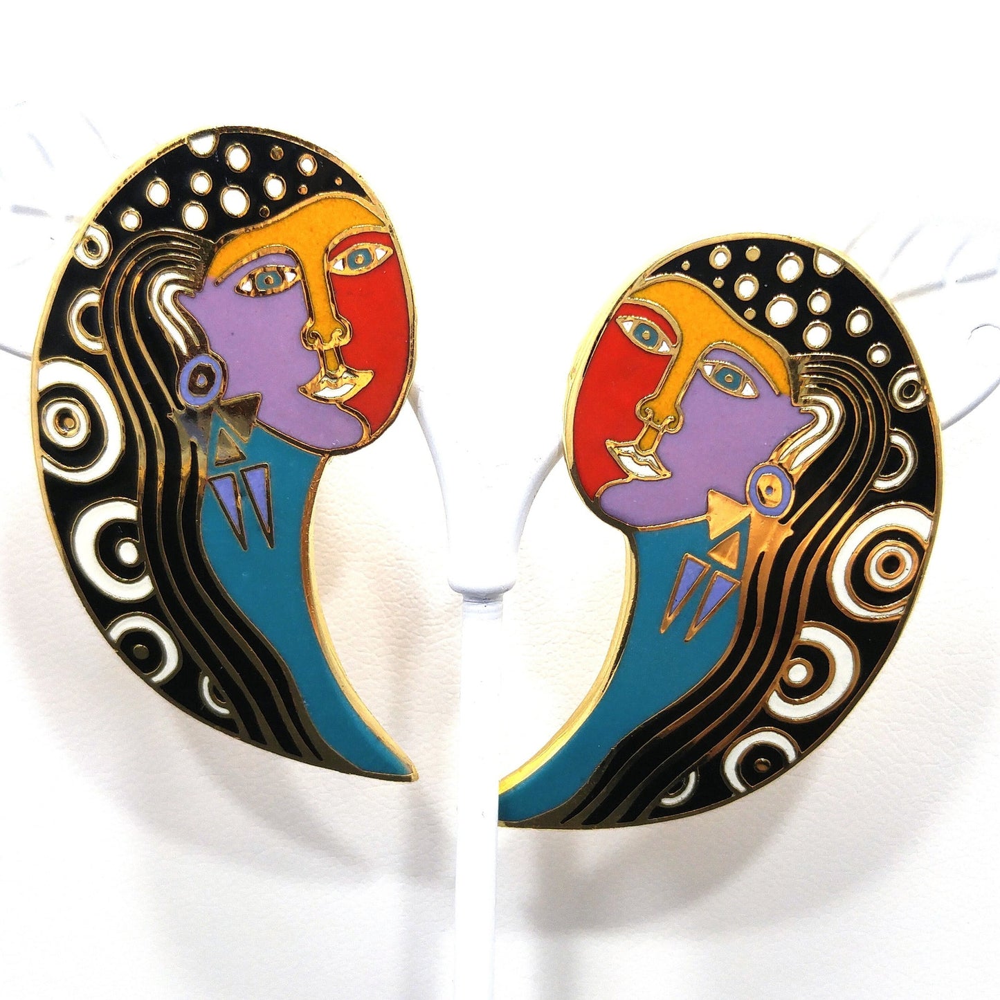 Vintage Laurel Burch "Gypsy Soul 1993" Post Earrings, Gold Plated, Enamel, 1990s