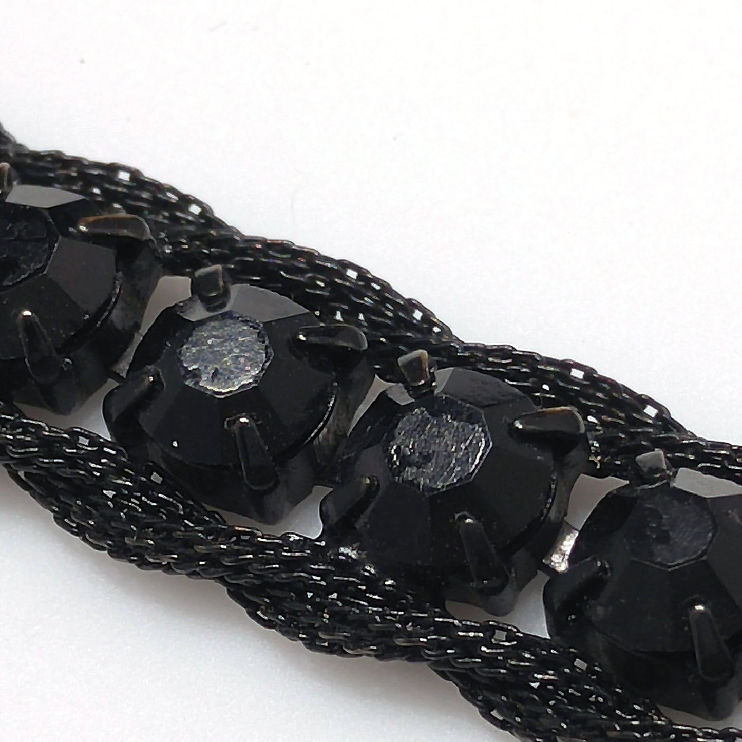 Weiss Black Japanned Bracelet, Black Rhinestones, 1950s Vintage Jewelry