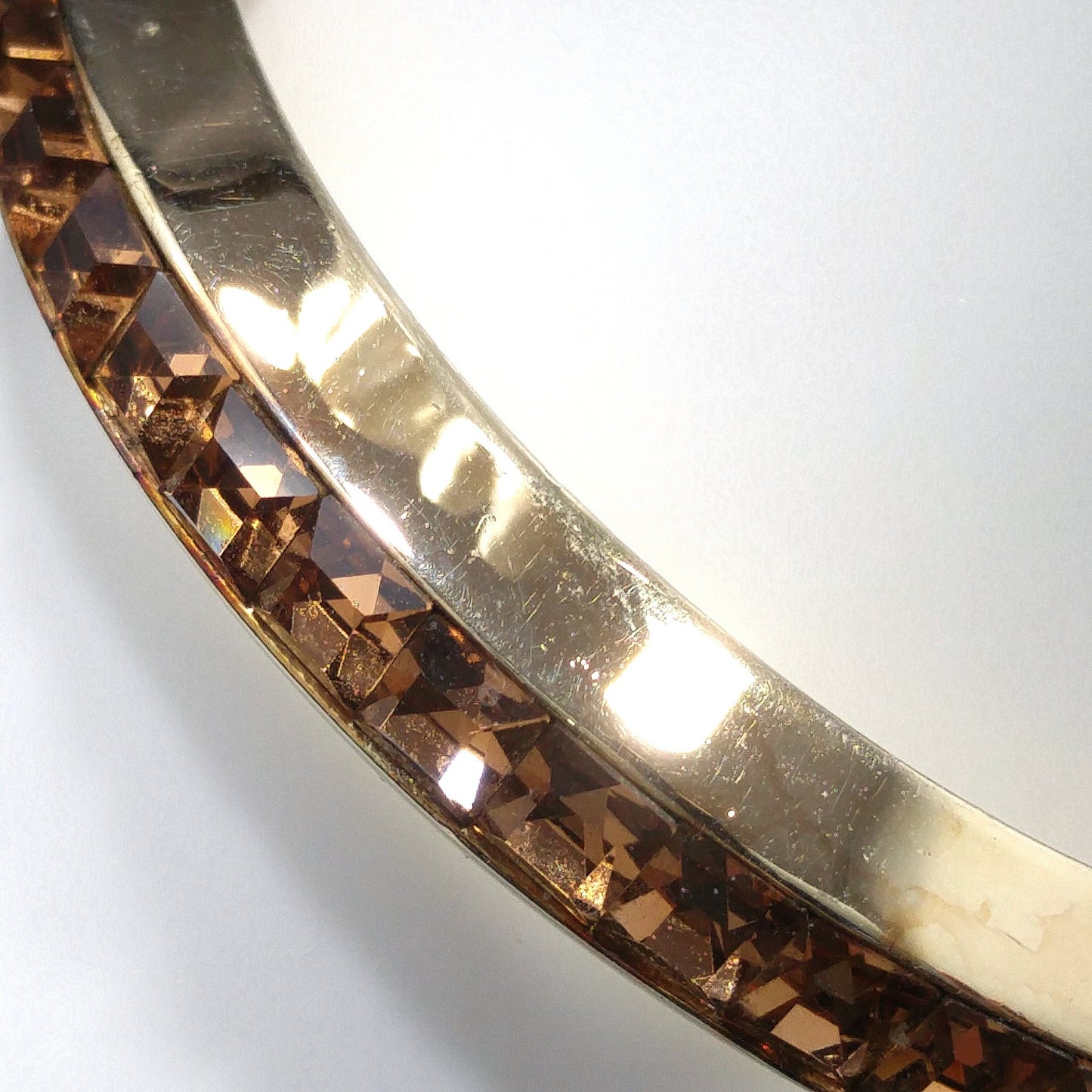 Whiting & Davis Topaz Square Rhinestone Hinged Bracelet, Bezel Set, 1960s Vintage Jewelry
