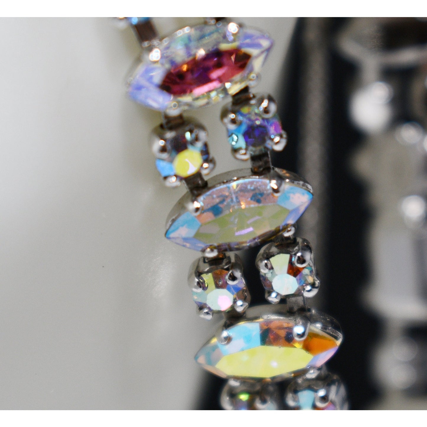 B. David Rhinestone Bracelet & Earrings Set, AB Crystals, Screw Back Earrings, 1950s