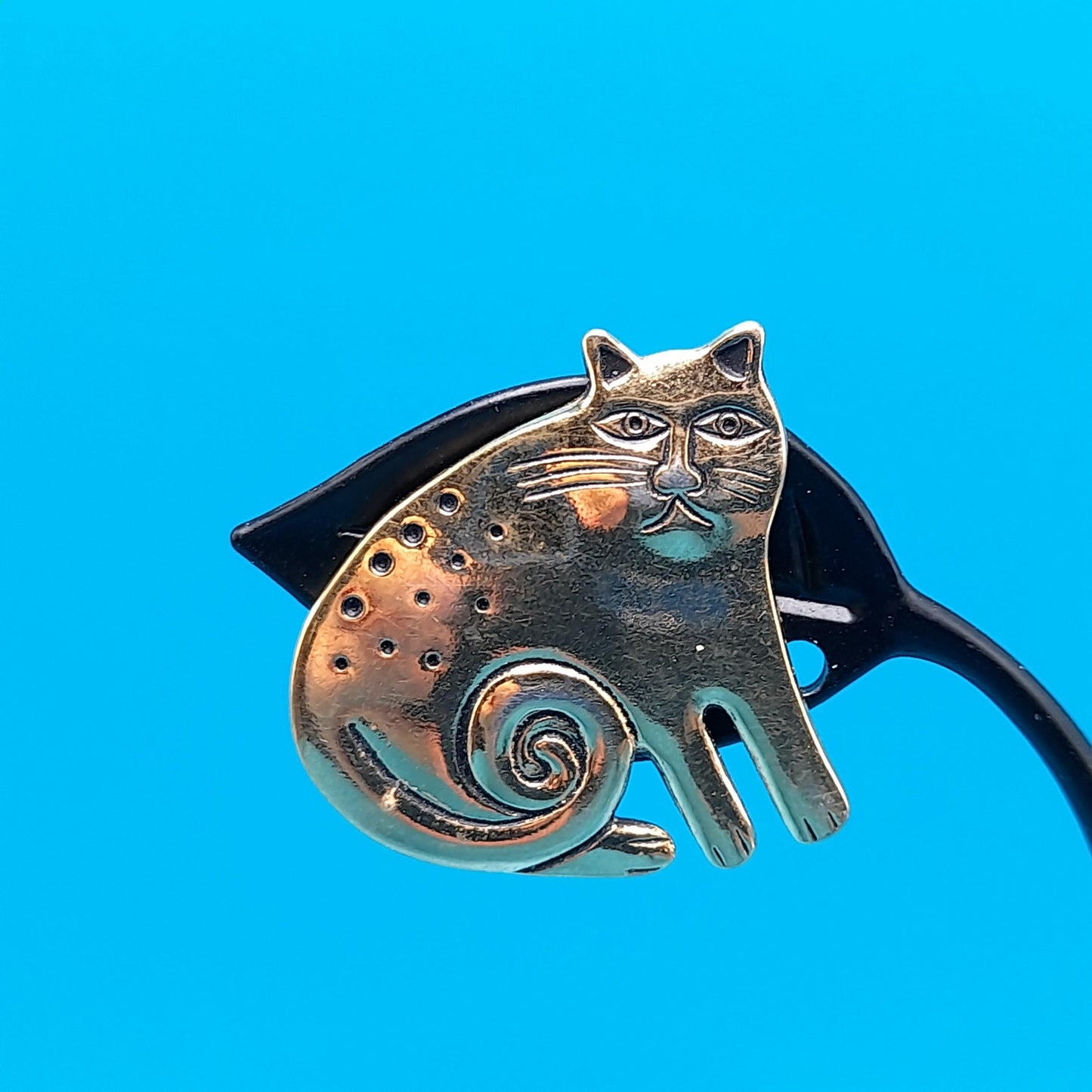 Vintage Laurel Burch Gold Plated Cat Earrings, Clip-on Earrings