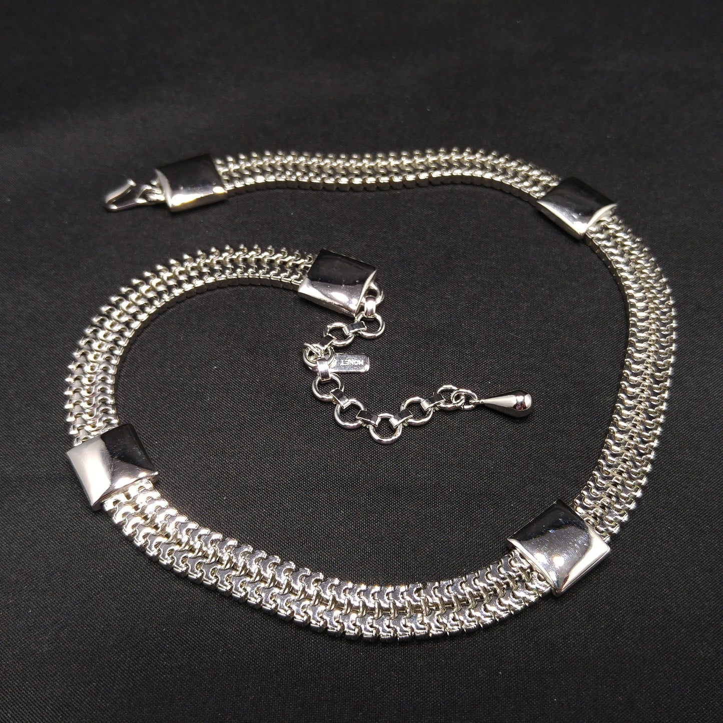Monet Silver Wide Box Chain Necklace, Gold Plated, 1960s Vintage Jewelry