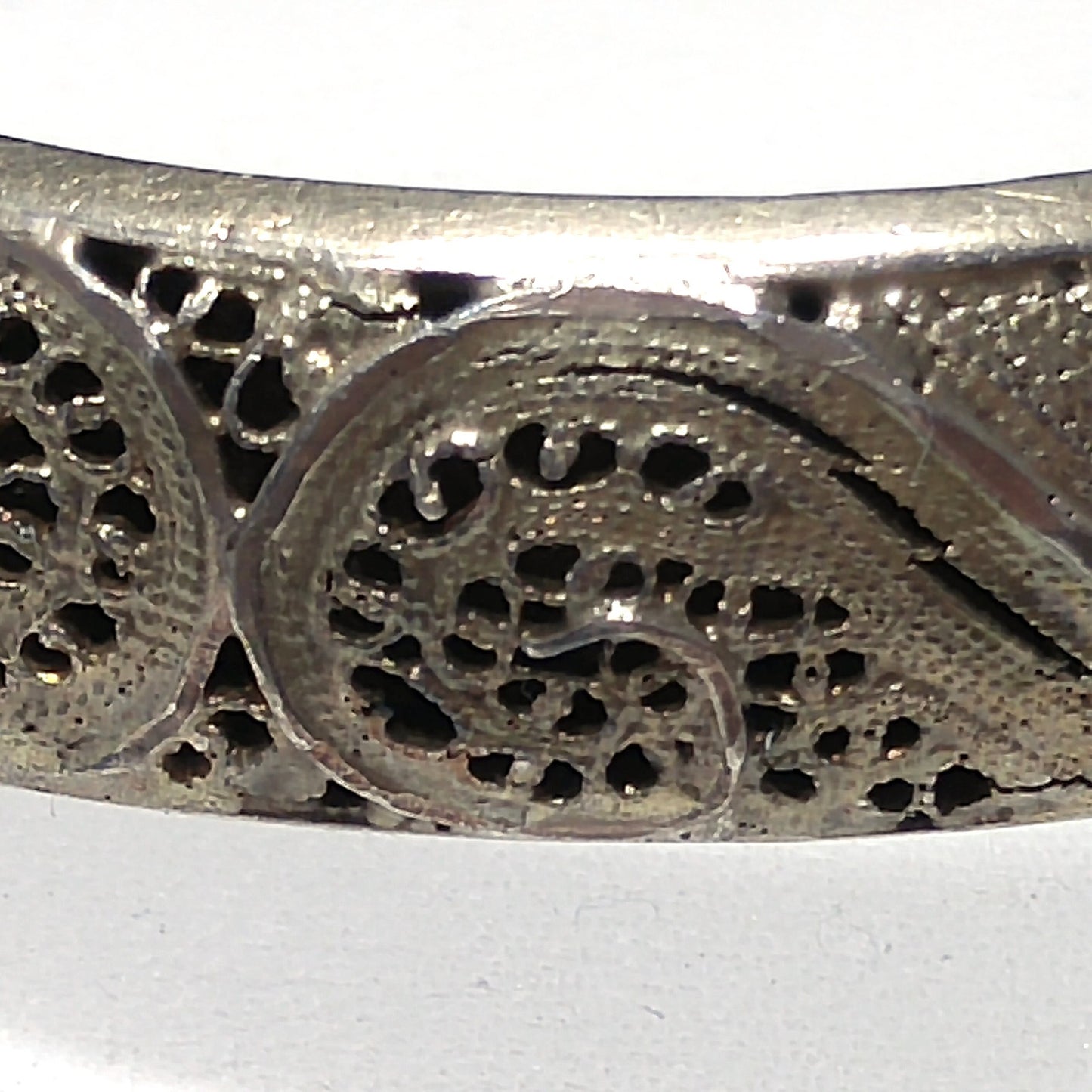 Art Nouveau Silver Filigree Hinged Bracelet, Gold Washed, 1920s Vintage Jewelry