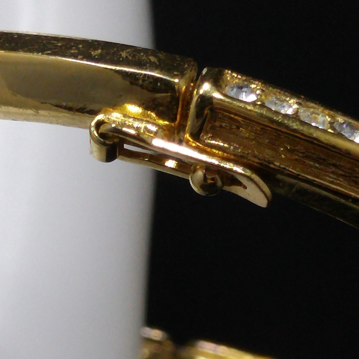 Vintage Christian Dior Clear Rhinestone Hinged Bracelet, Gold Plated