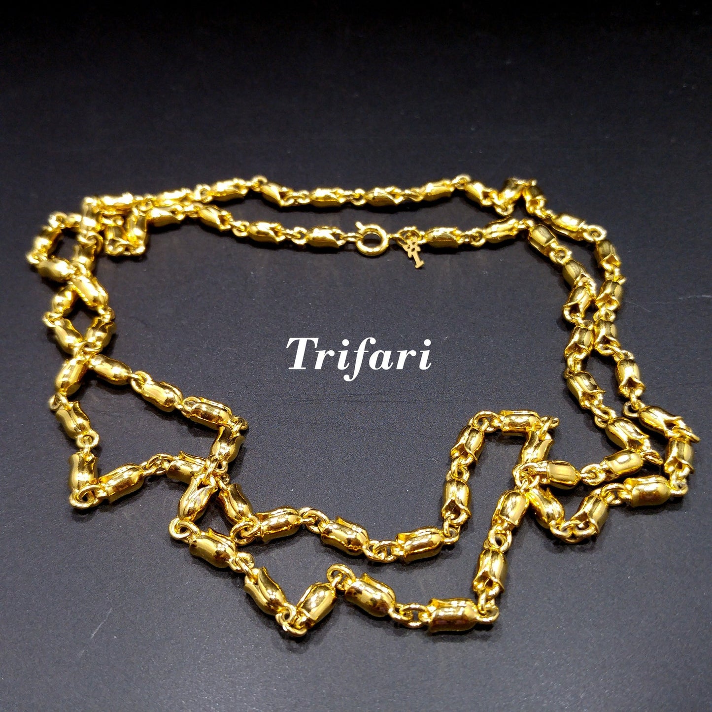 Crown Trifari Rose Bud Chain Necklace, Gold Plated, 1960s Vintage Jewelry