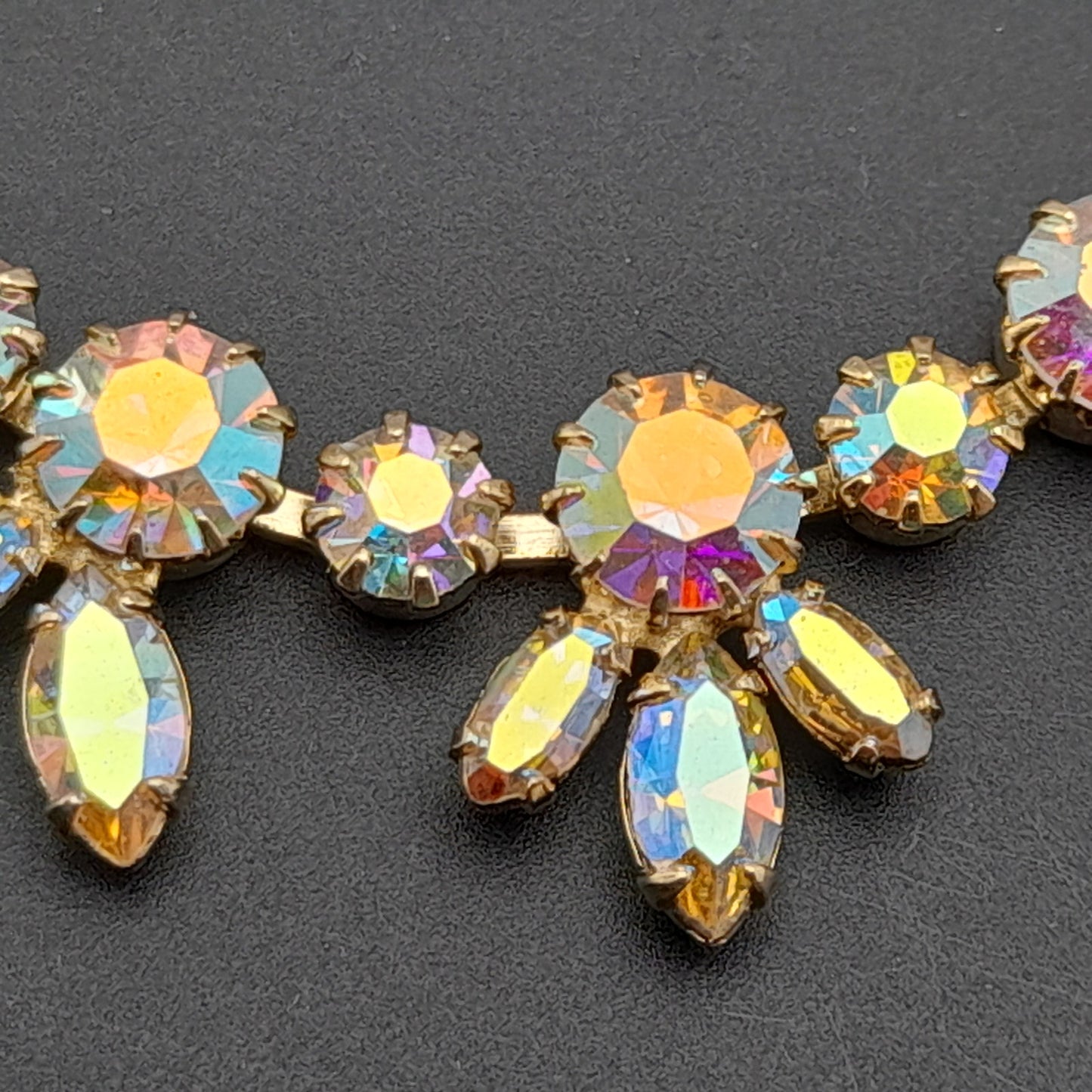 Vintage Sherman Aurora Borealis Rhinestone Gold Plated Choker Necklace, 1960s