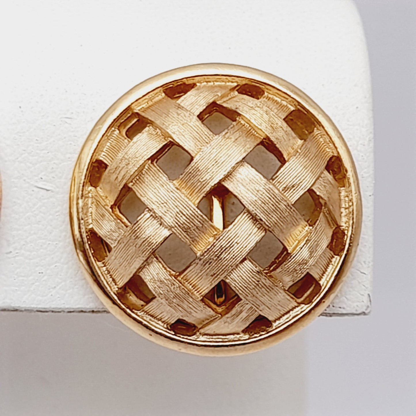 Vintage Crown Trifari Basketweave Clip Earrings – Gold Plated Designer Jewelry