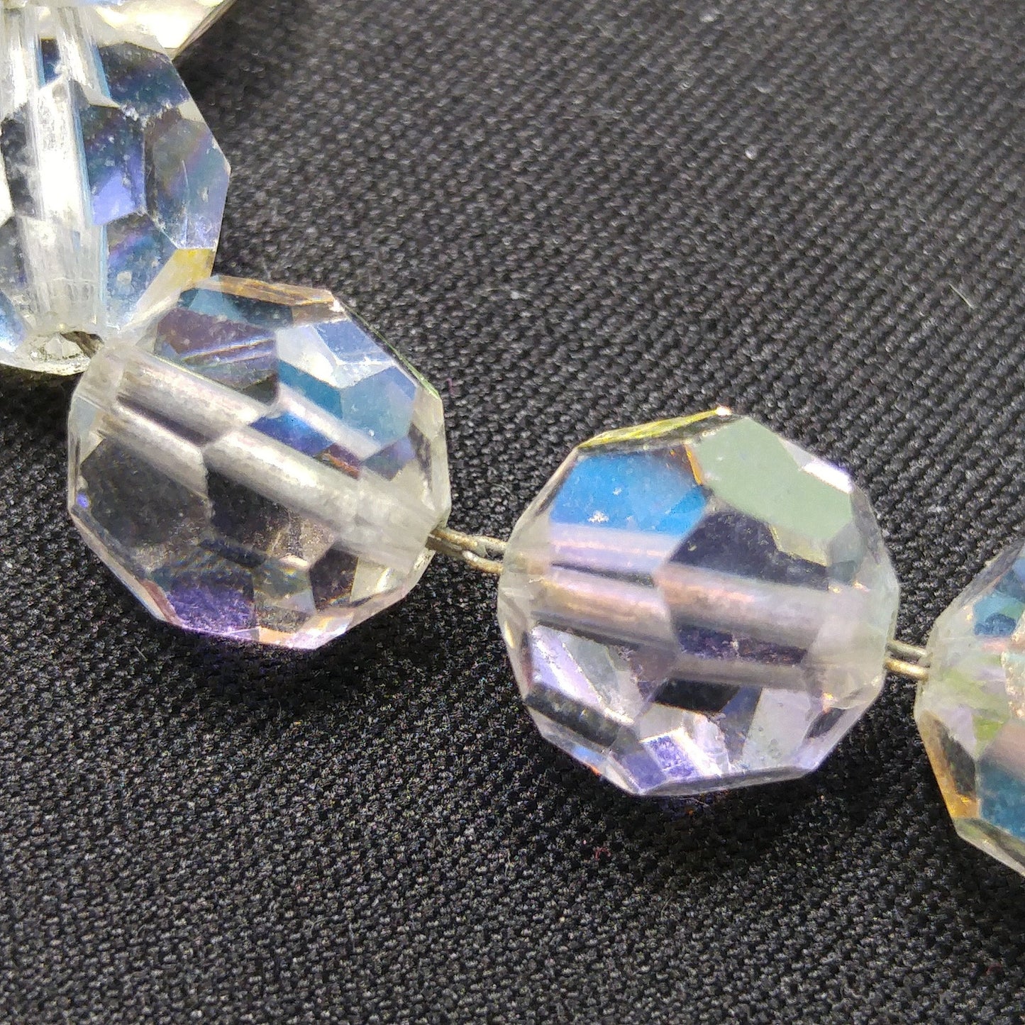 Bergere Aurora Borealis Crystal Long Necklace, Thread on Chain, Rhinestone Clasp, 1960s Vintage Jewelry