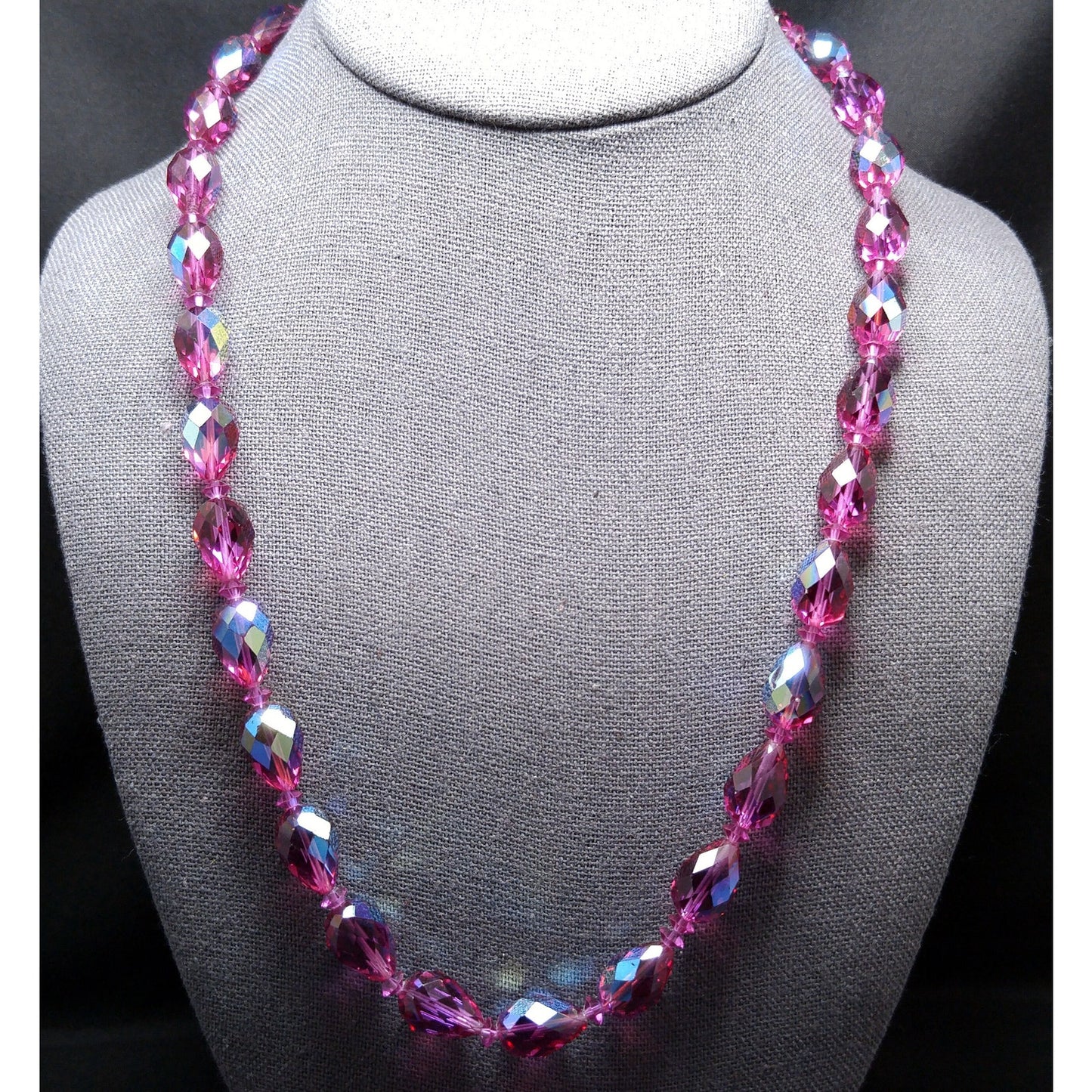 Vendome Hot Pink Crystal Necklace Earrings, 22 Inch Necklace, 1960s Vintage Jewelry