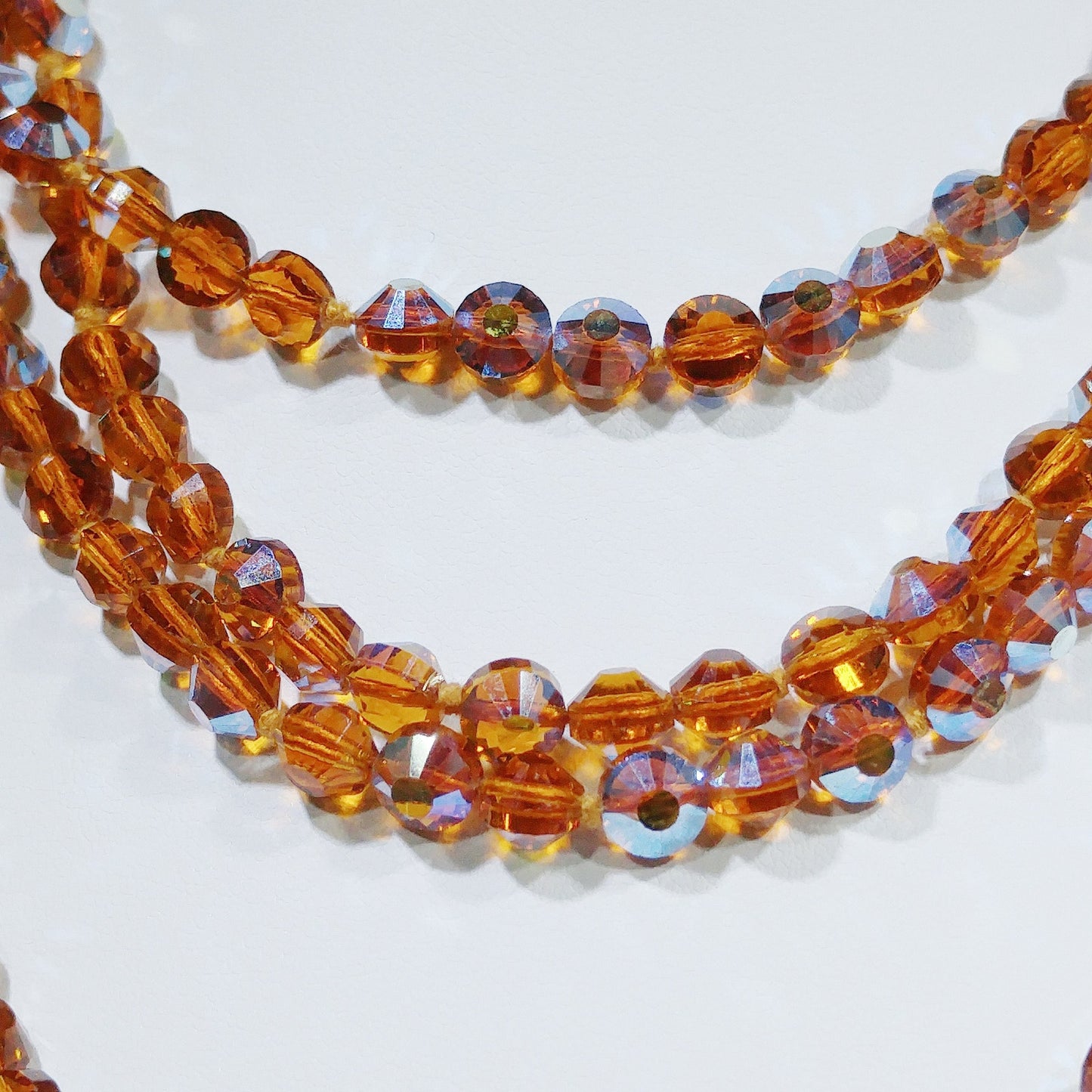 Topaz Austrian Crystal Beaded Necklace, 60 Inches, Aurora Borealis, 1960s Vintage Jewelry