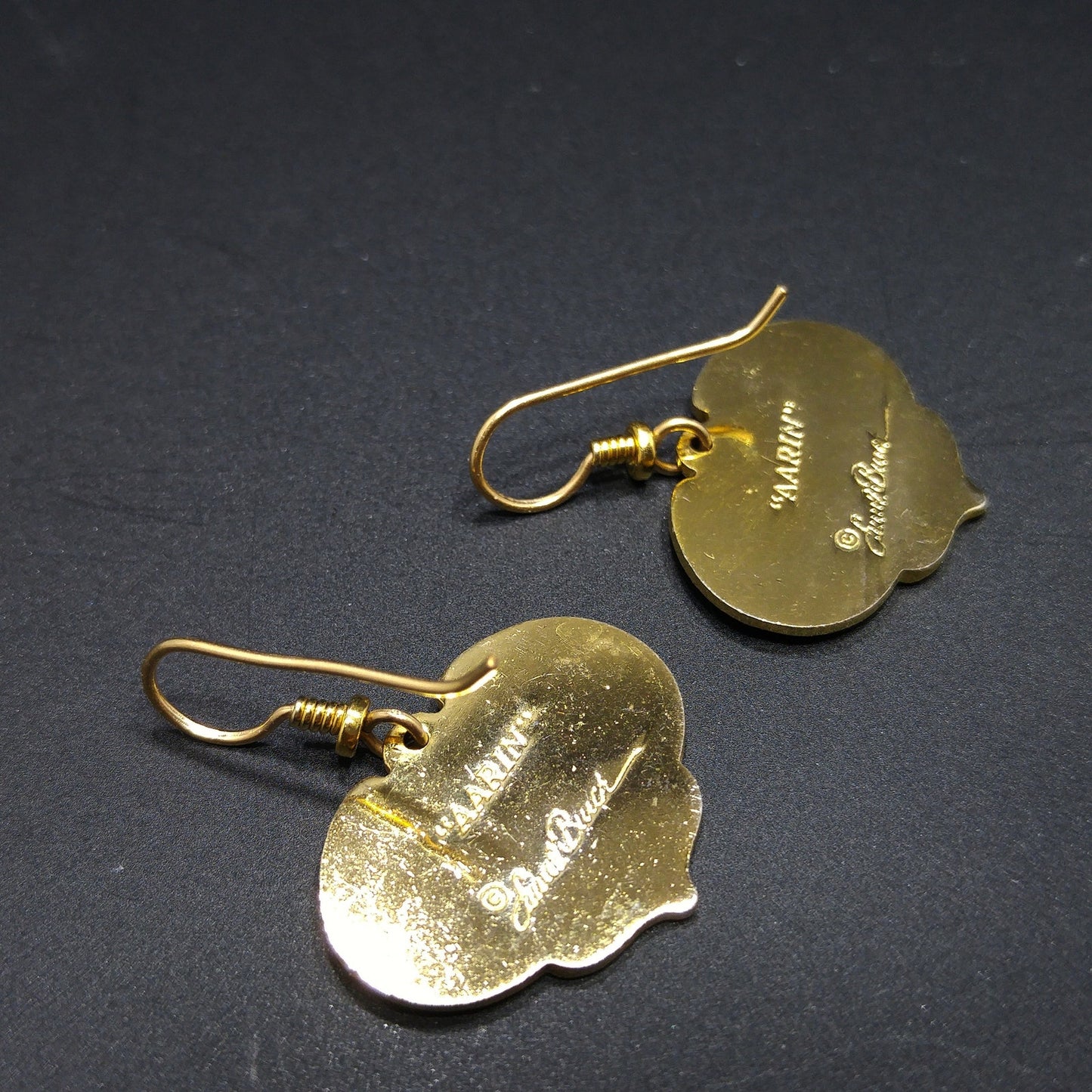 Vintage Laurel Burch "Aarin" Blue Floral Earrings, Gold Plated