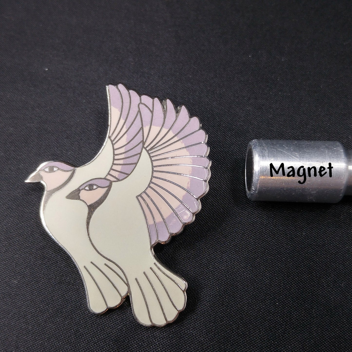 Vintage Laurel Burch "Hummingbirds" Pendant Brooch, White Gold Cloisonne, 1980s